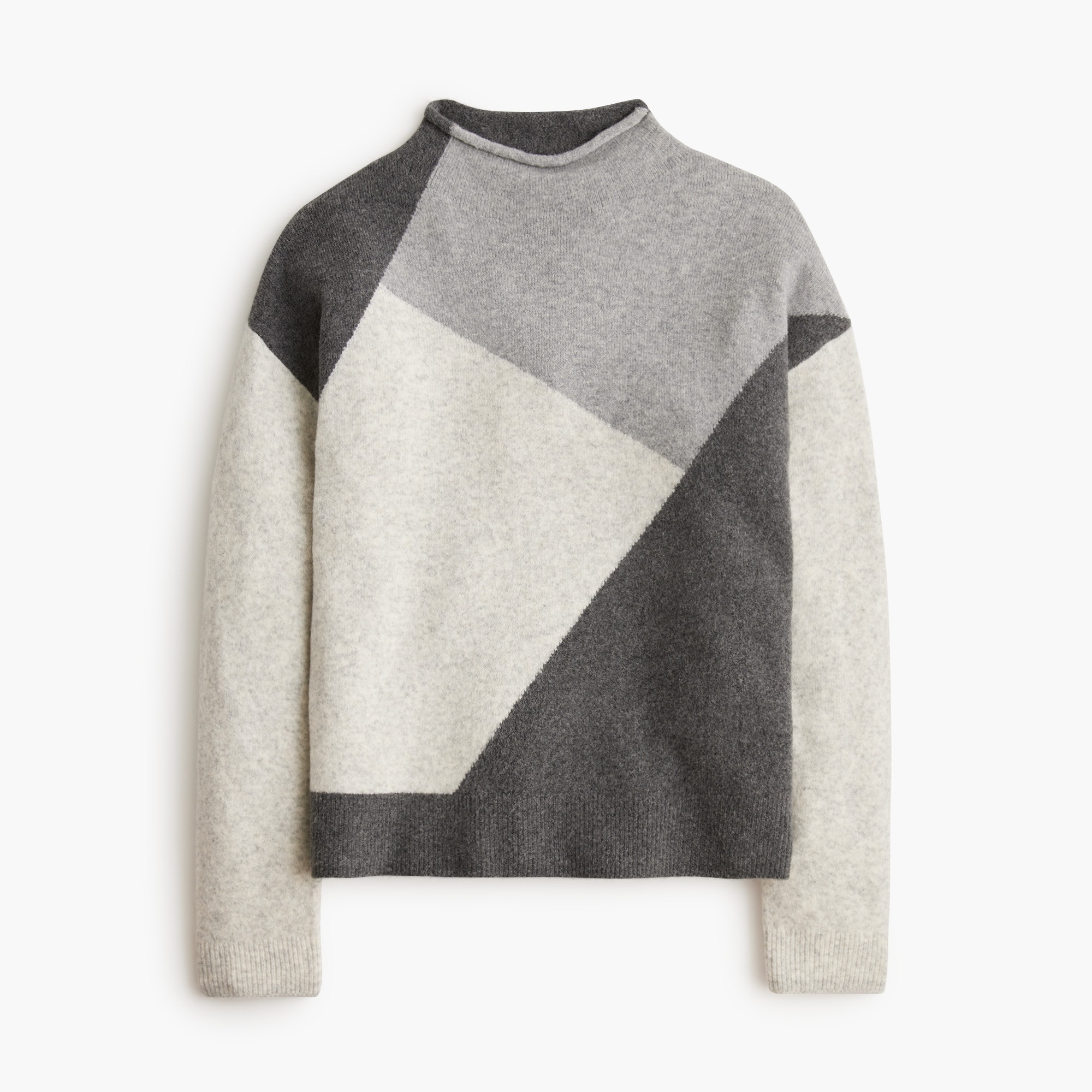 Colorblock mockneck sweater in extra-soft yarn