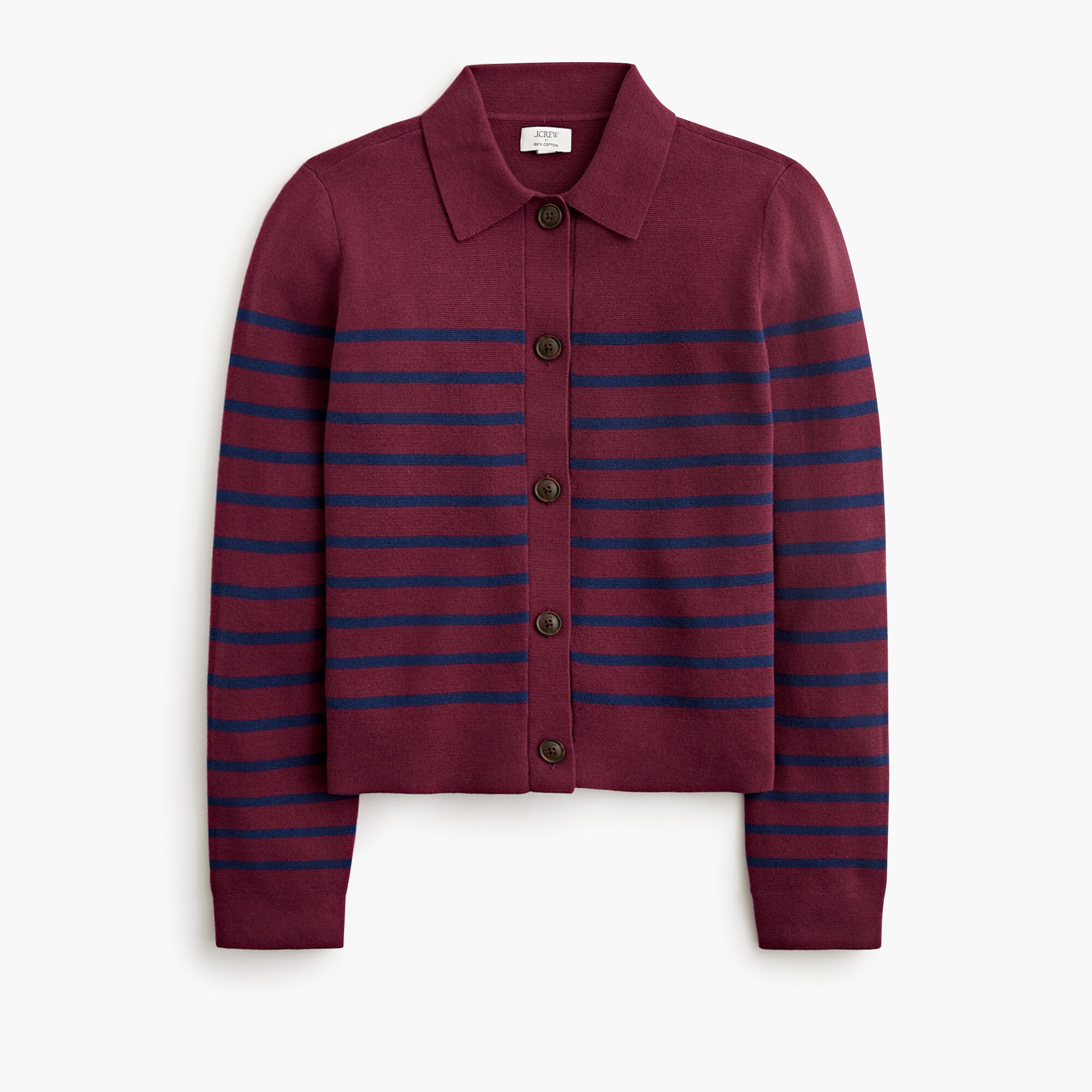 striped collared sweater-jacket for women