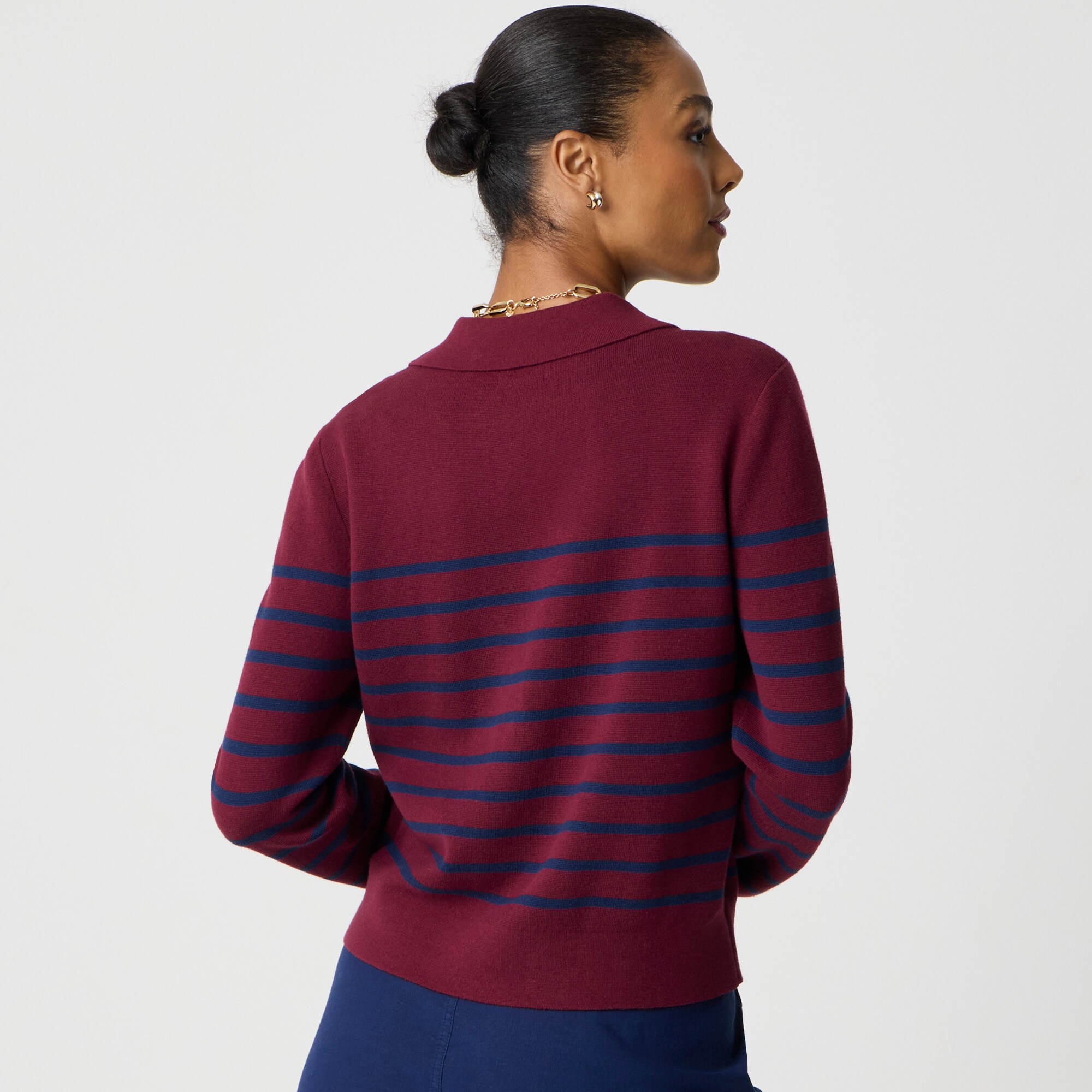 Striped collared sweater-jacket