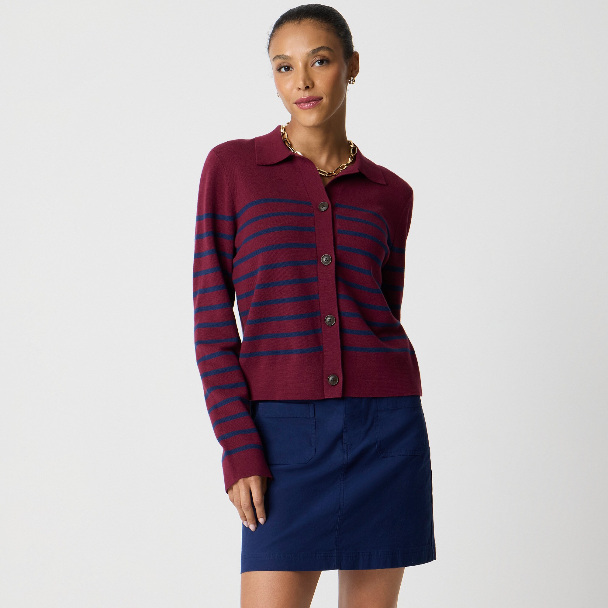  Striped collared sweater-jacket