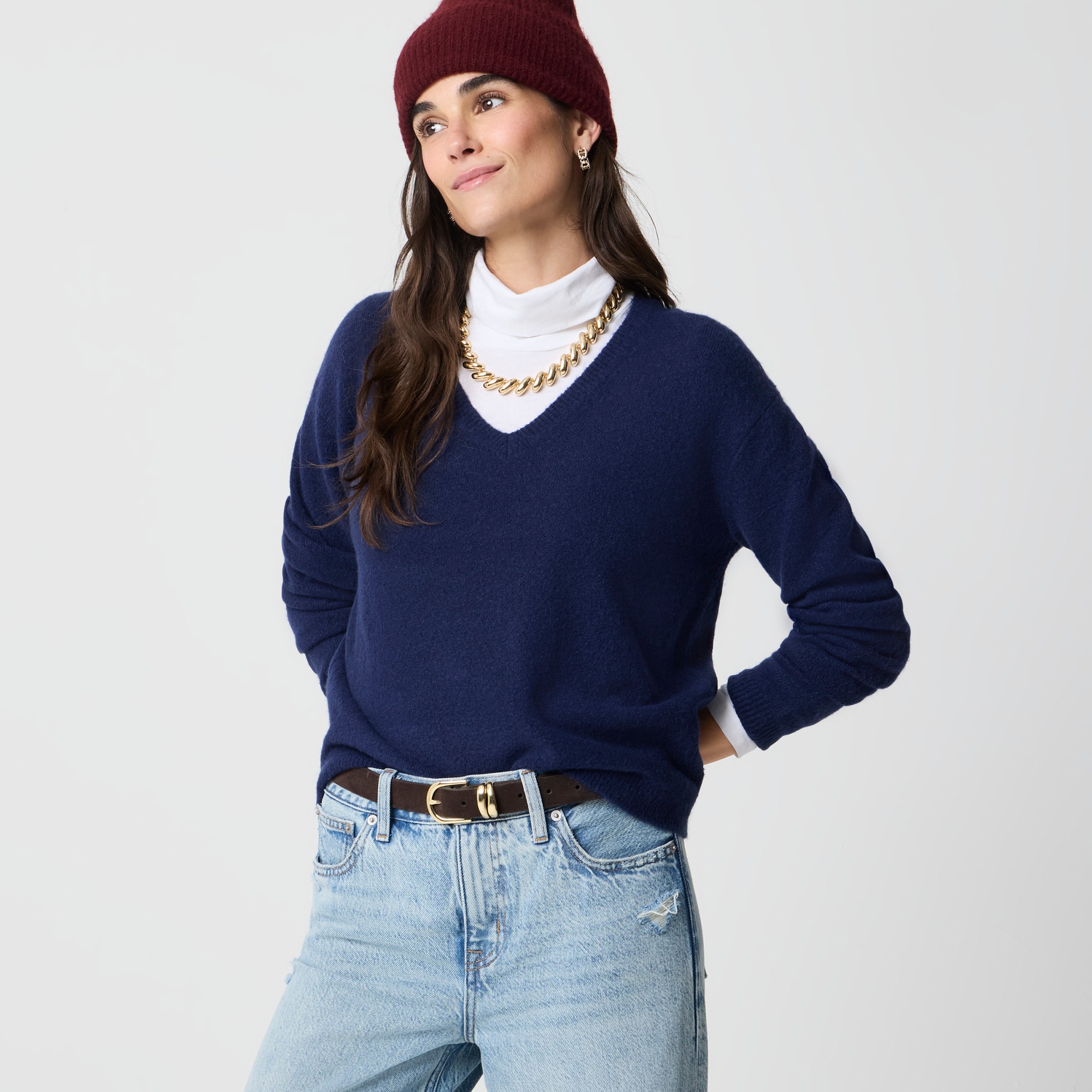 womens V-neck sweater in extra-soft yarn