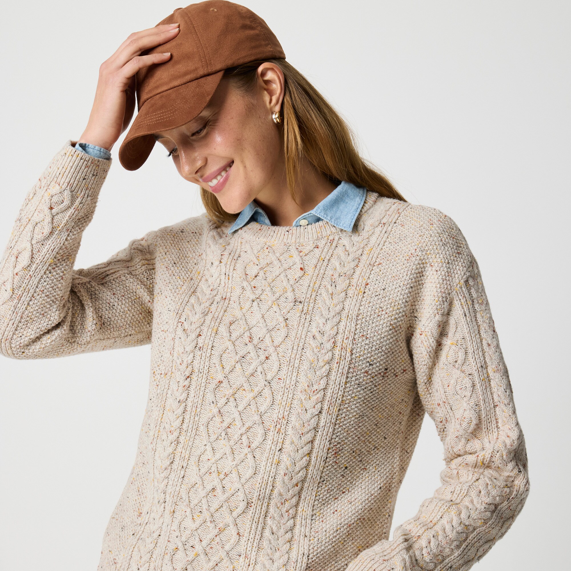 Donegal cable crewneck sweater