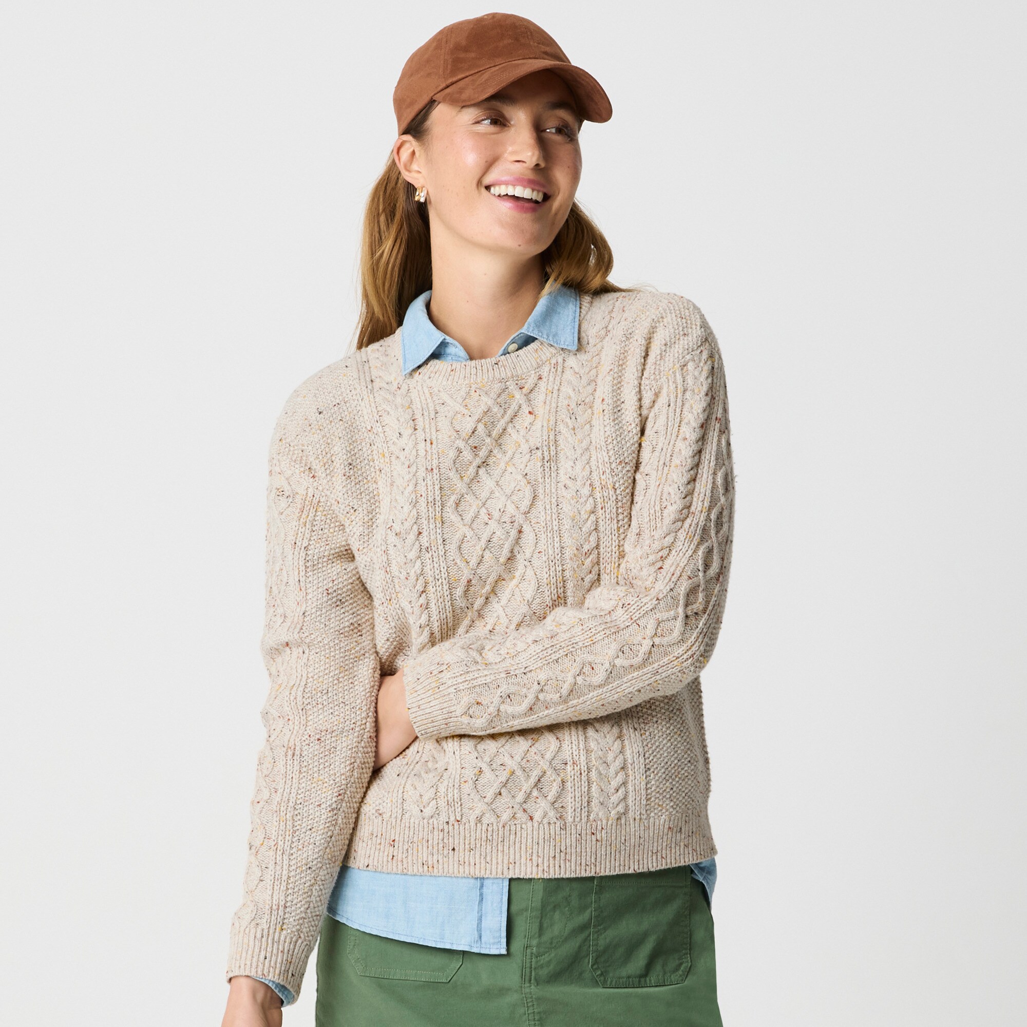 Donegal cable crewneck sweater