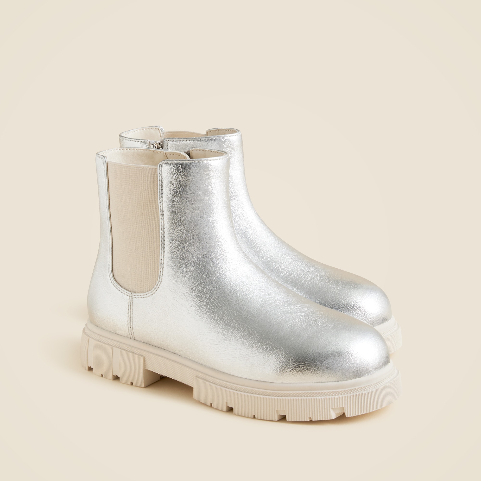 Girls' lug-sole boots in metallic