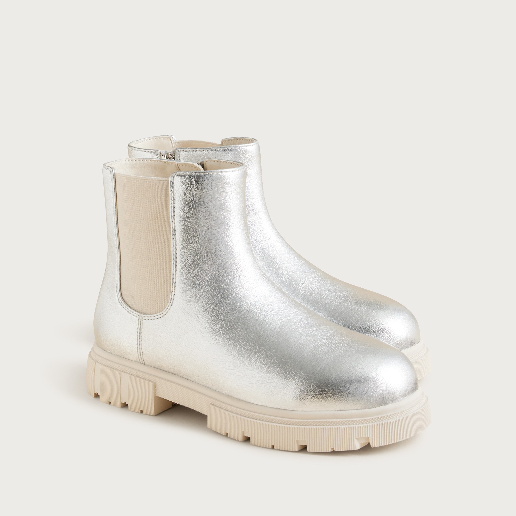 girls' lug-sole boots in metallic for girls