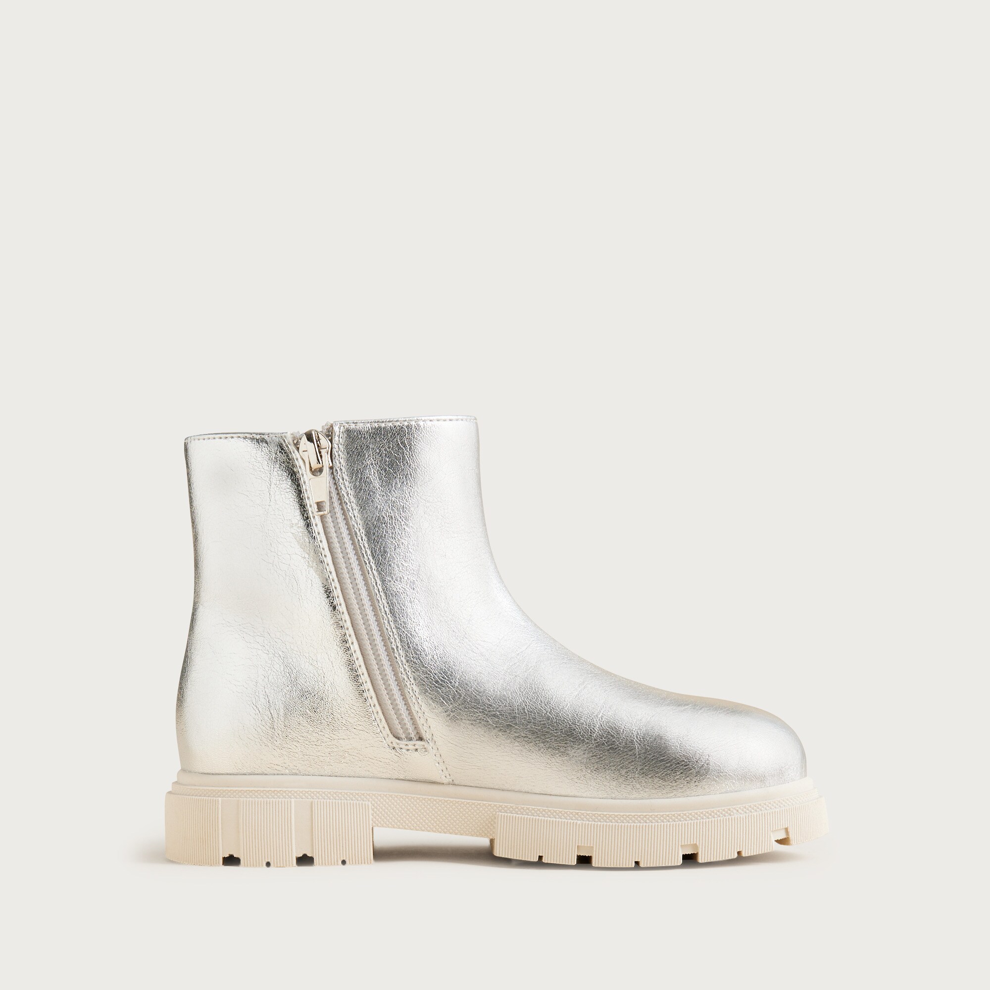 Girls' lug-sole boots in metallic