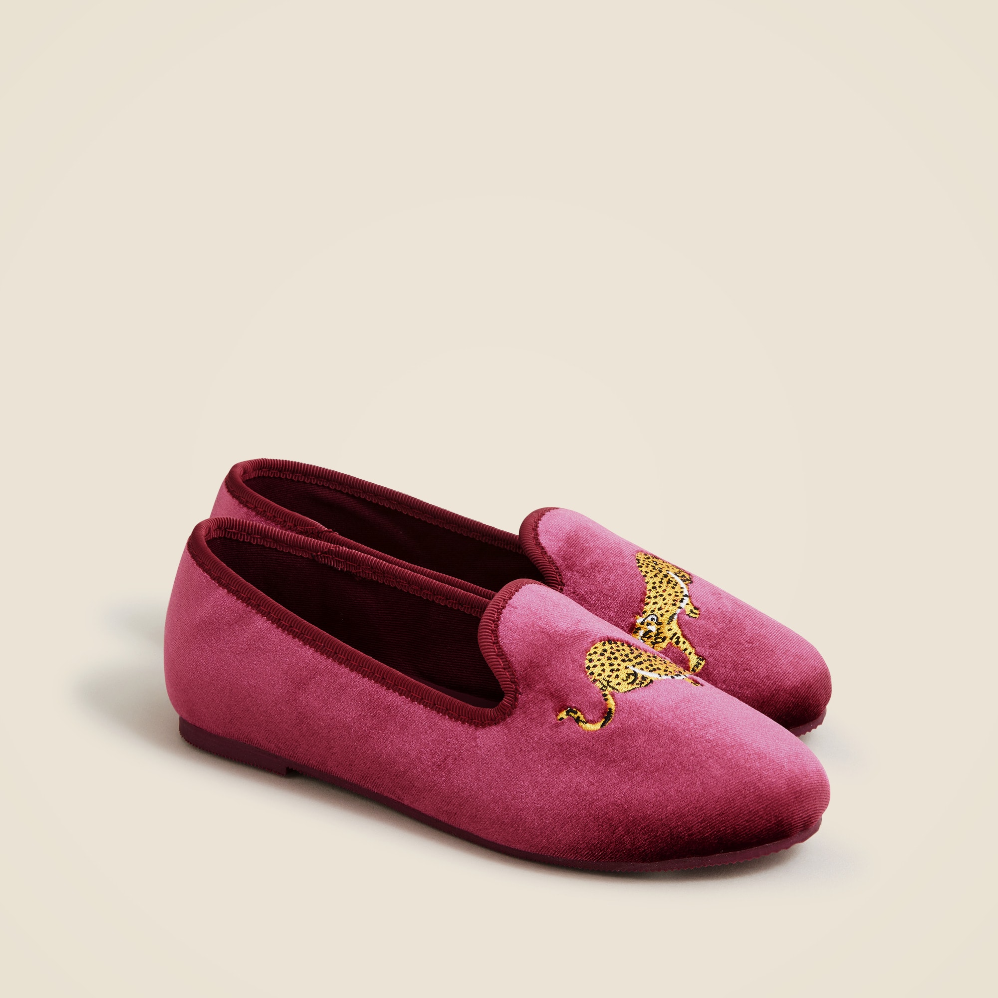 Kids' embroidered-leopard velvet slip-on shoes