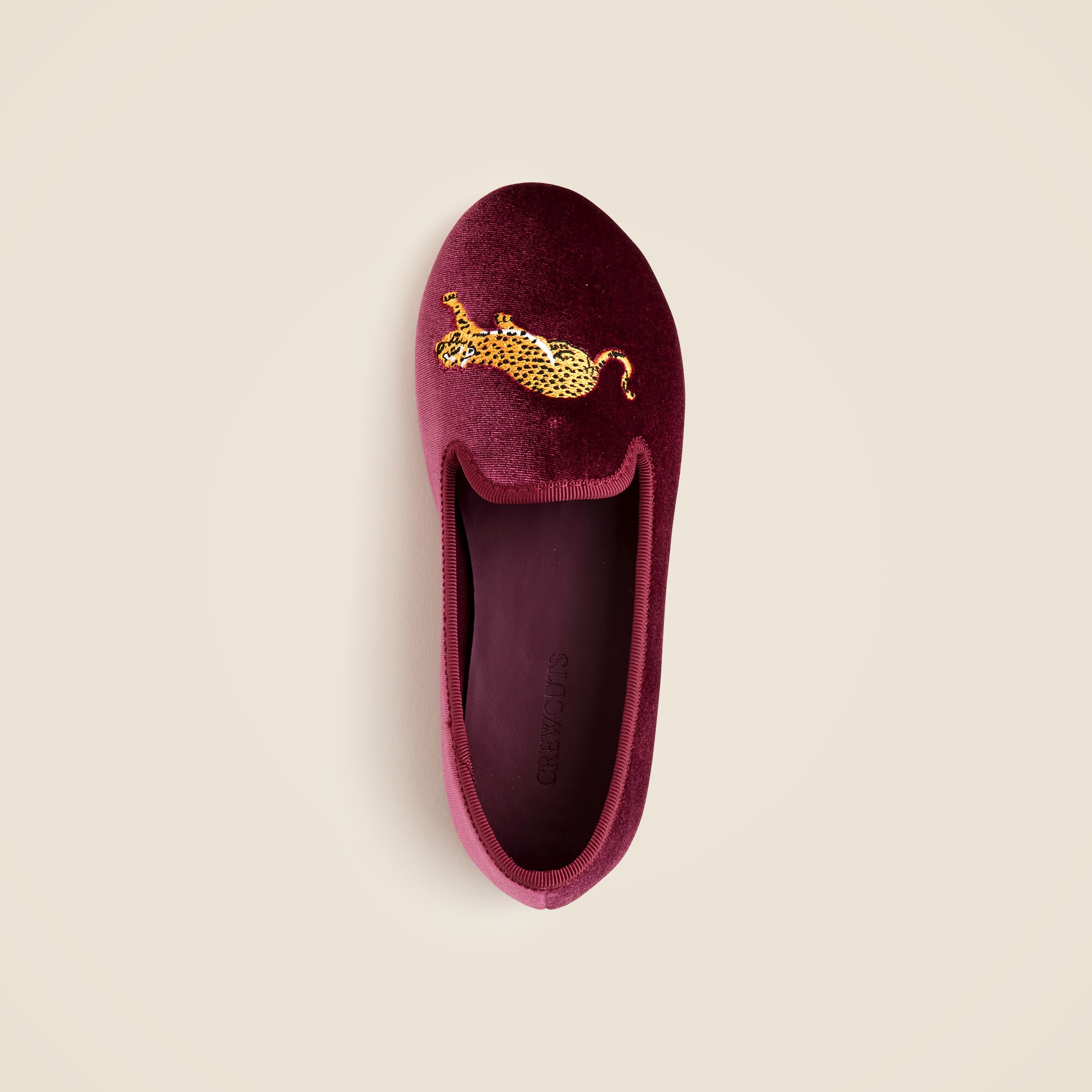 Kids' embroidered-leopard velvet slip-on shoes