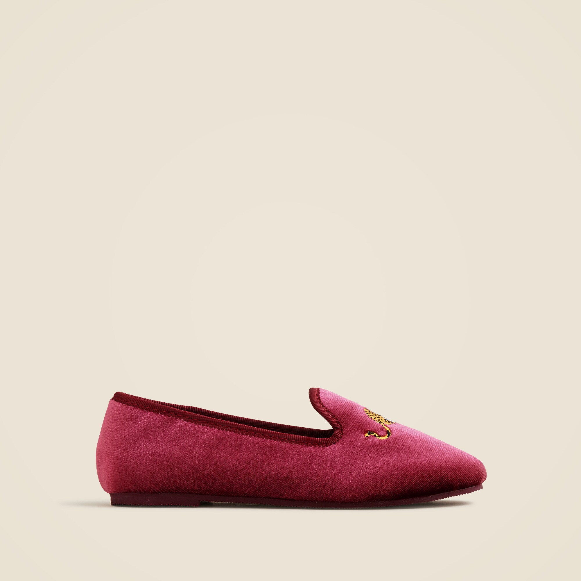 Kids' embroidered-leopard velvet slip-on shoes