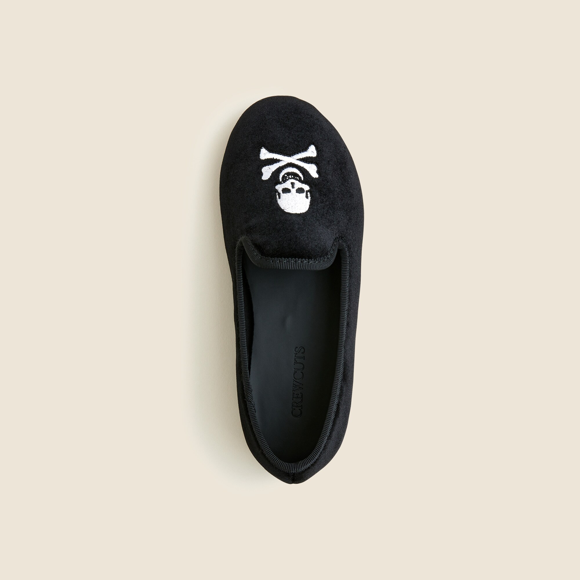 Kids' embroidered-skull velvet slip-on shoes