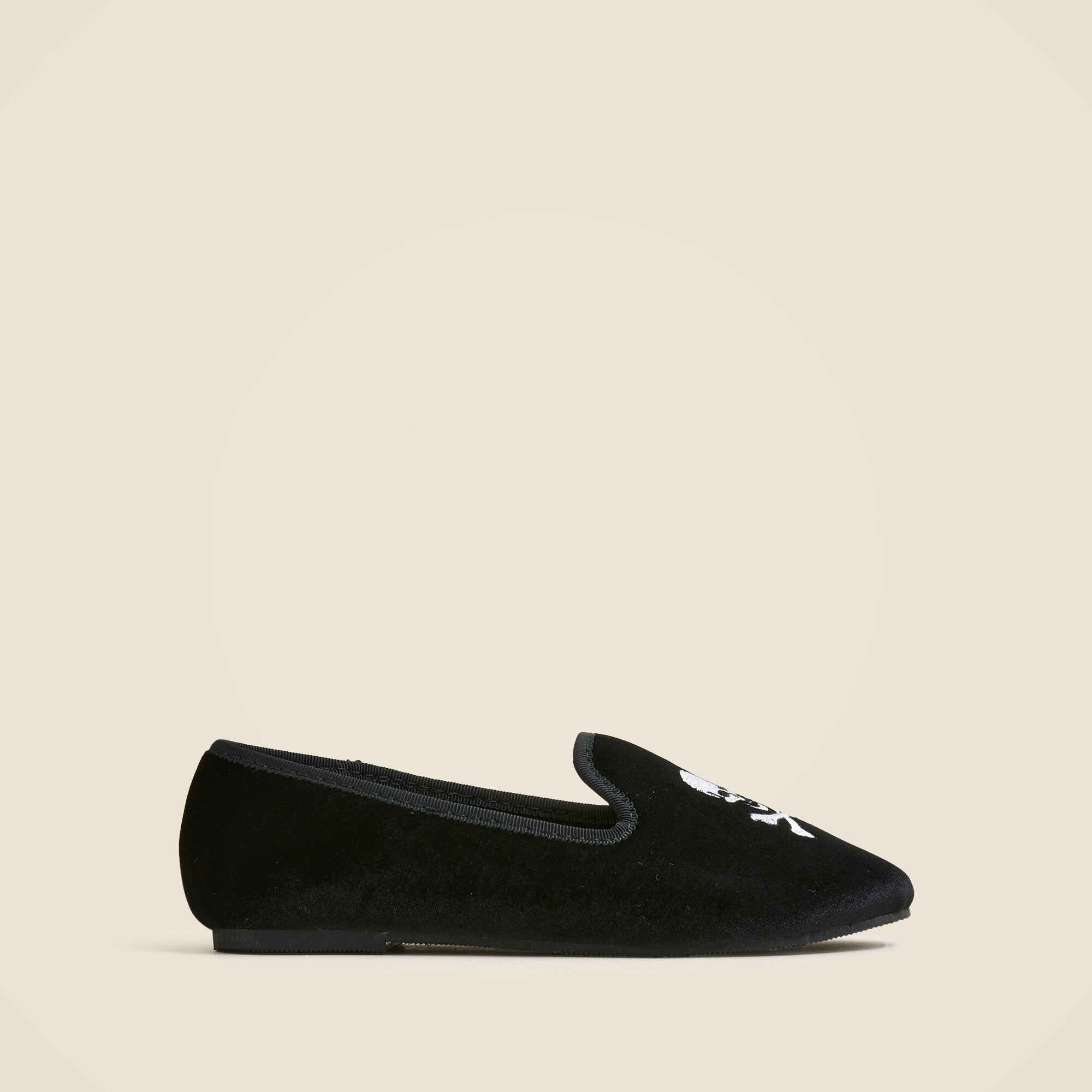 Kids' embroidered-skull velvet slip-on shoes