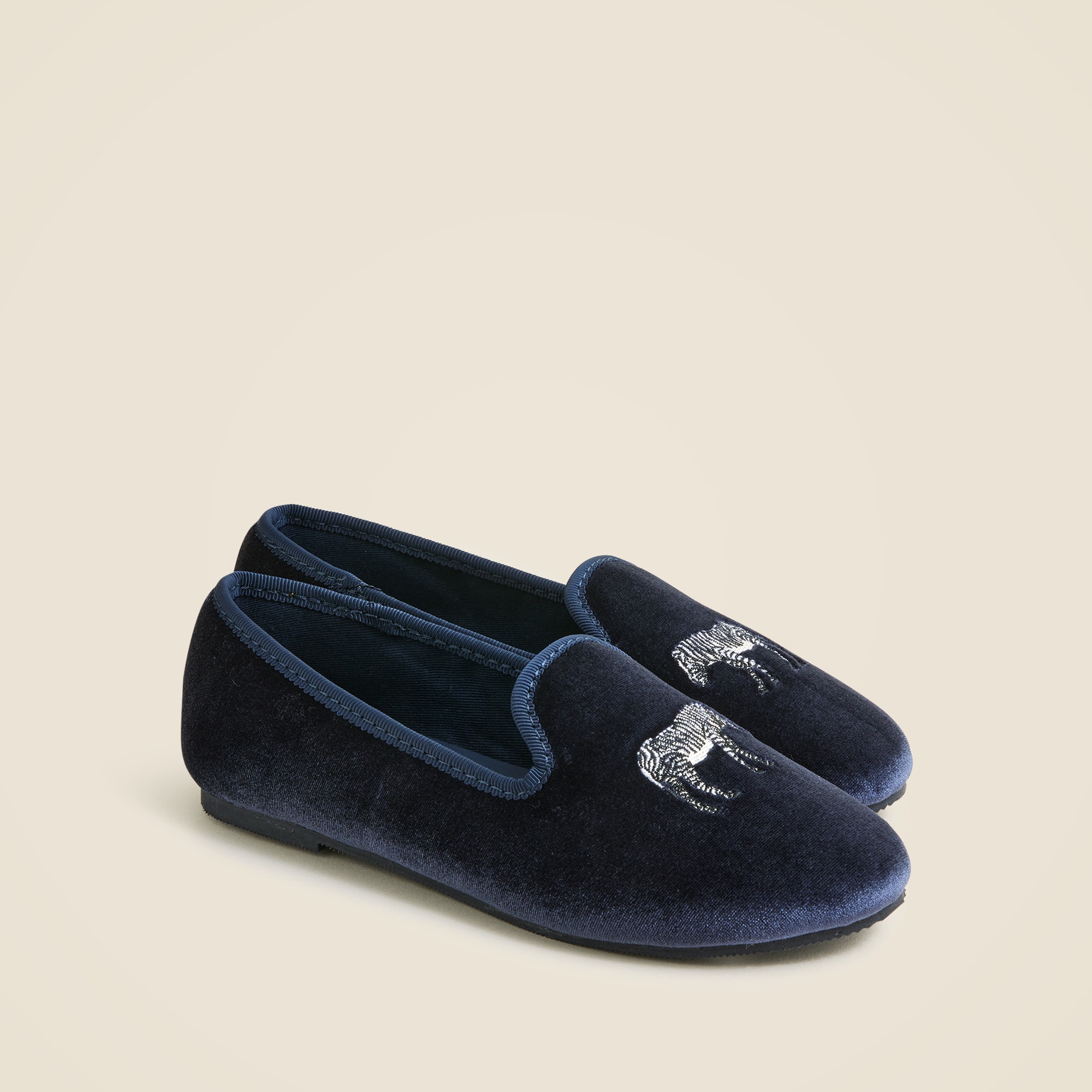 Kids' embroidered-zebra velvet slip-on shoes