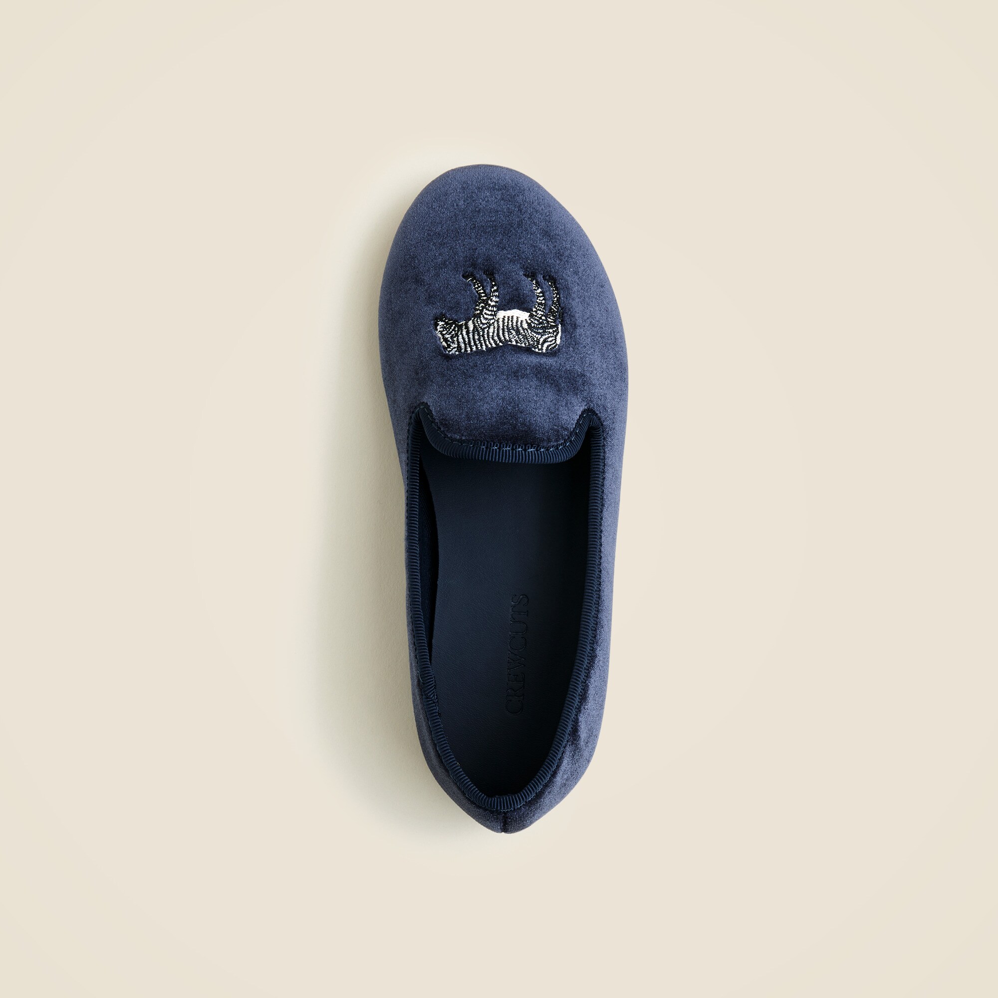 Kids' embroidered-zebra velvet slip-on shoes