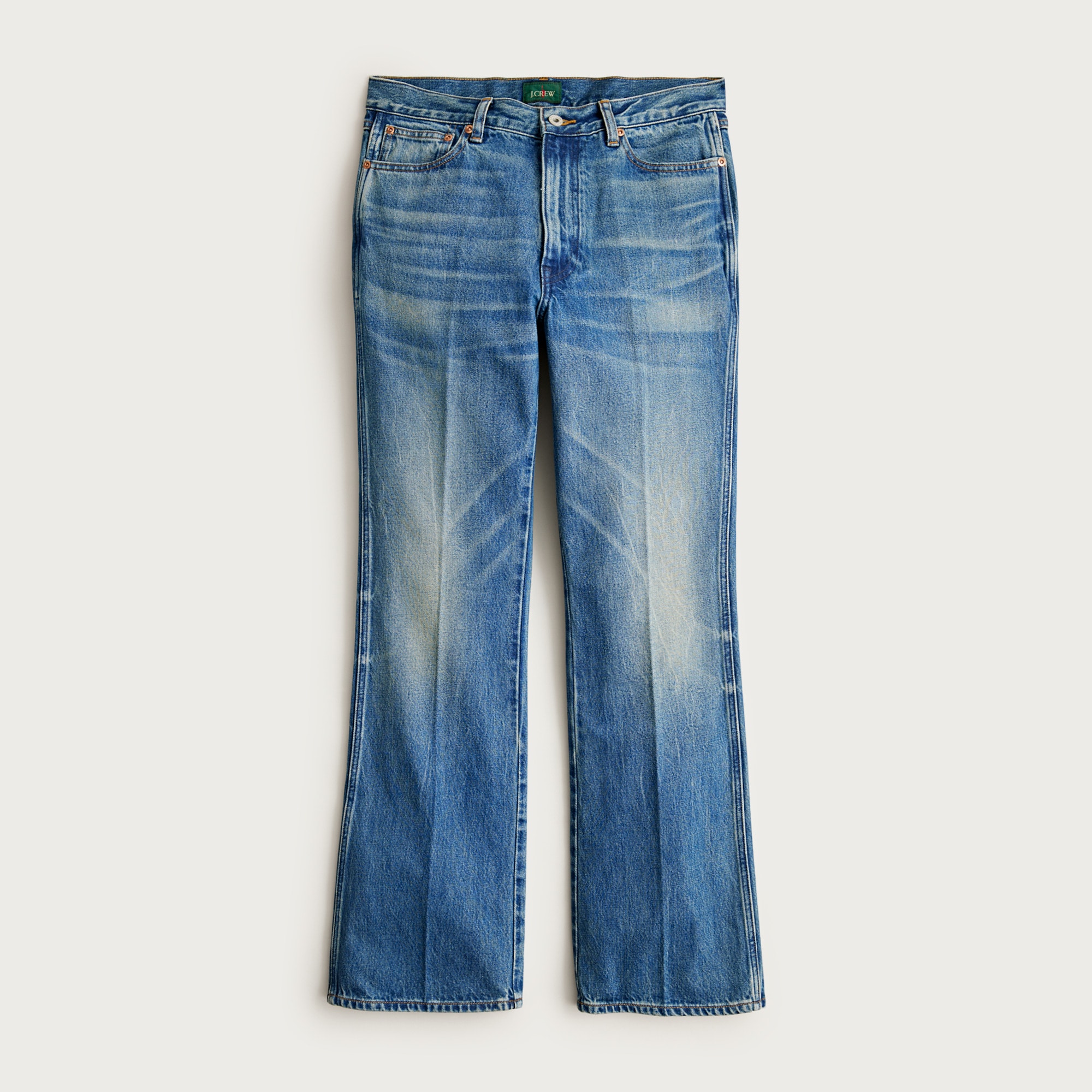 Bootcut jean in creased indigo wash