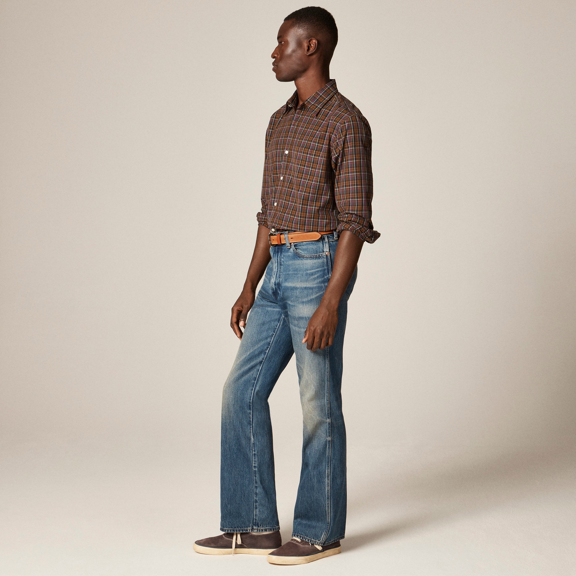 Bootcut jean in creased indigo wash