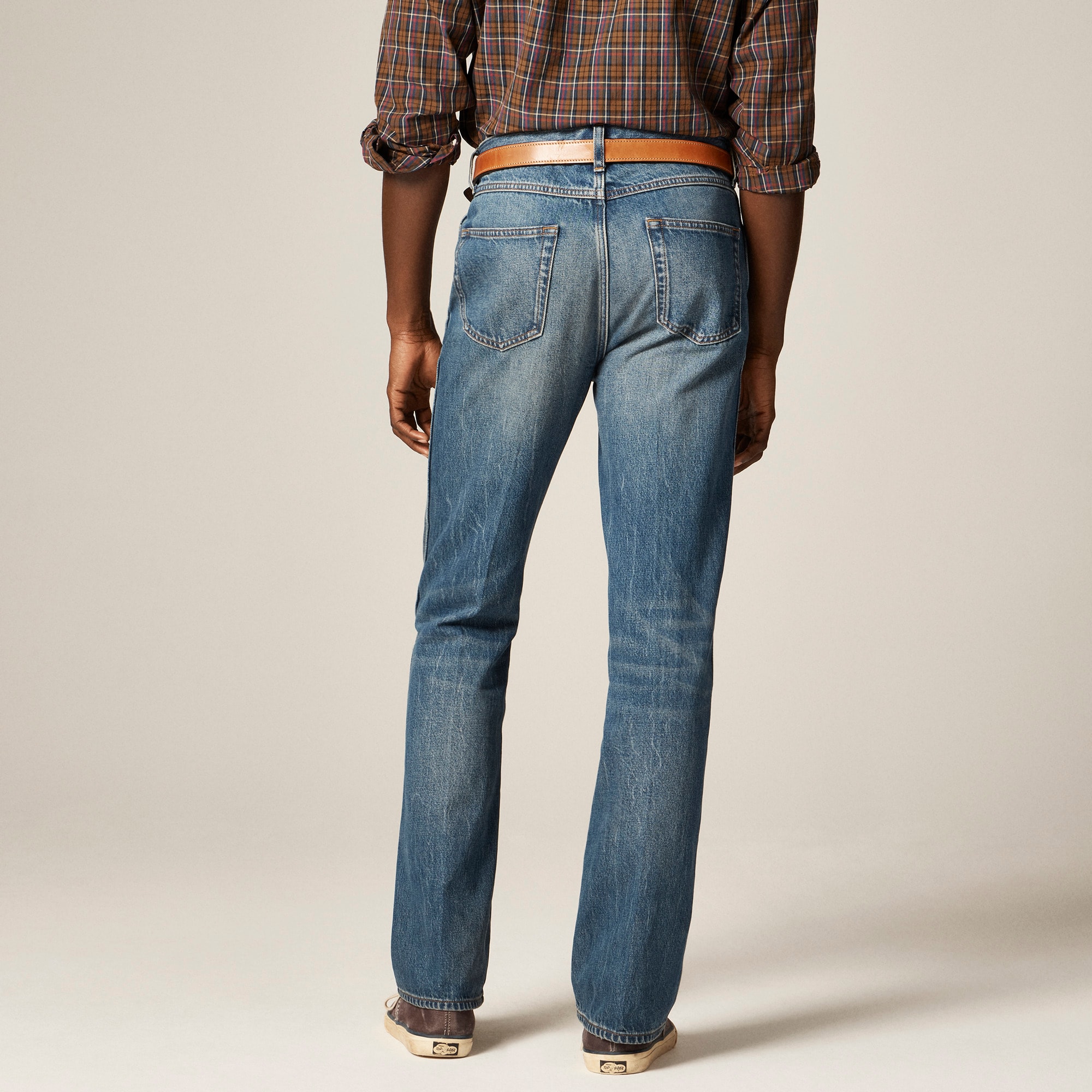 Bootcut jean in creased indigo wash