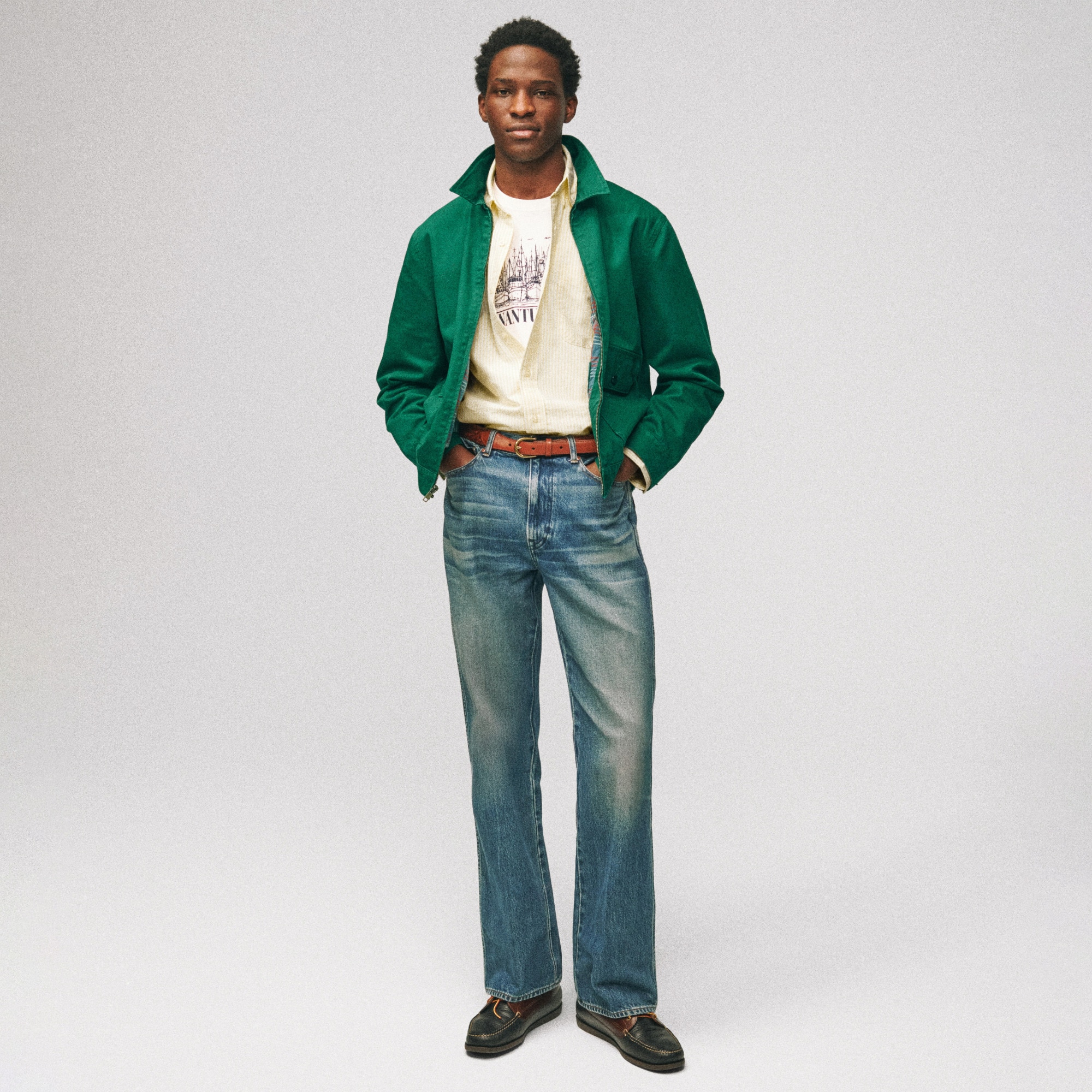 mens Bootcut jean in creased indigo wash