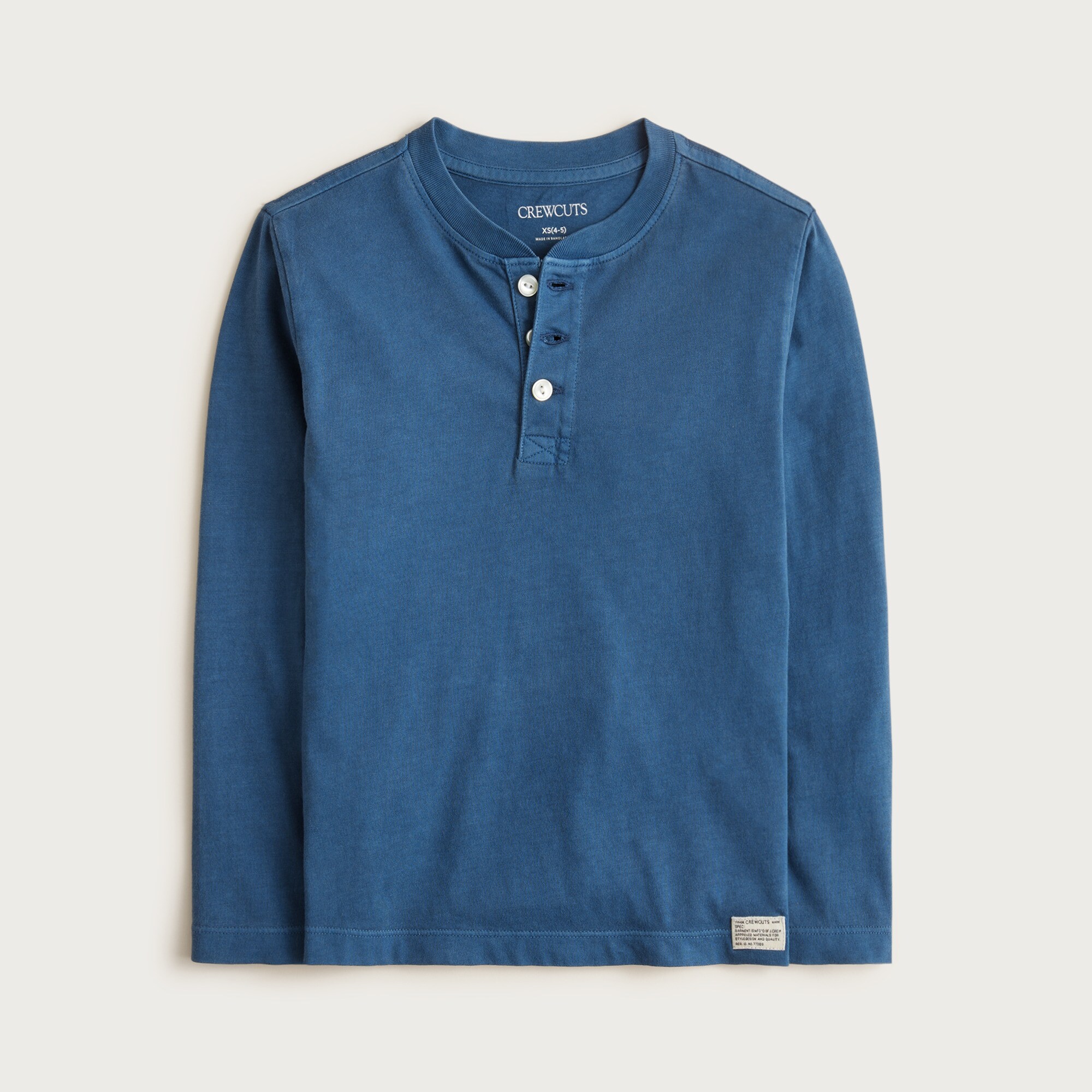 Kids' long-sleeve garment-dyed henley T-shirt in broken-in-jersey