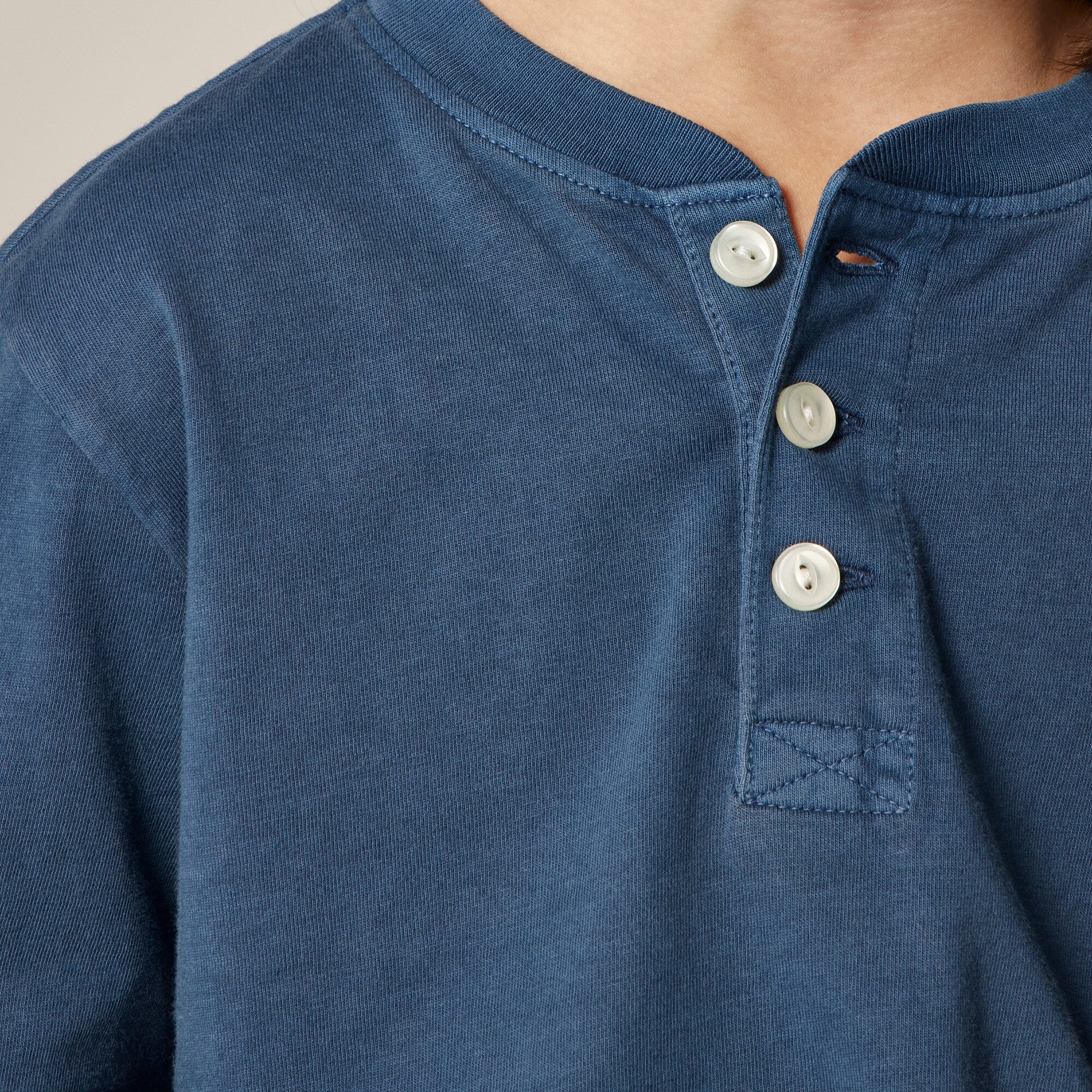 Kids' long-sleeve garment-dyed henley T-shirt in broken-in-jersey