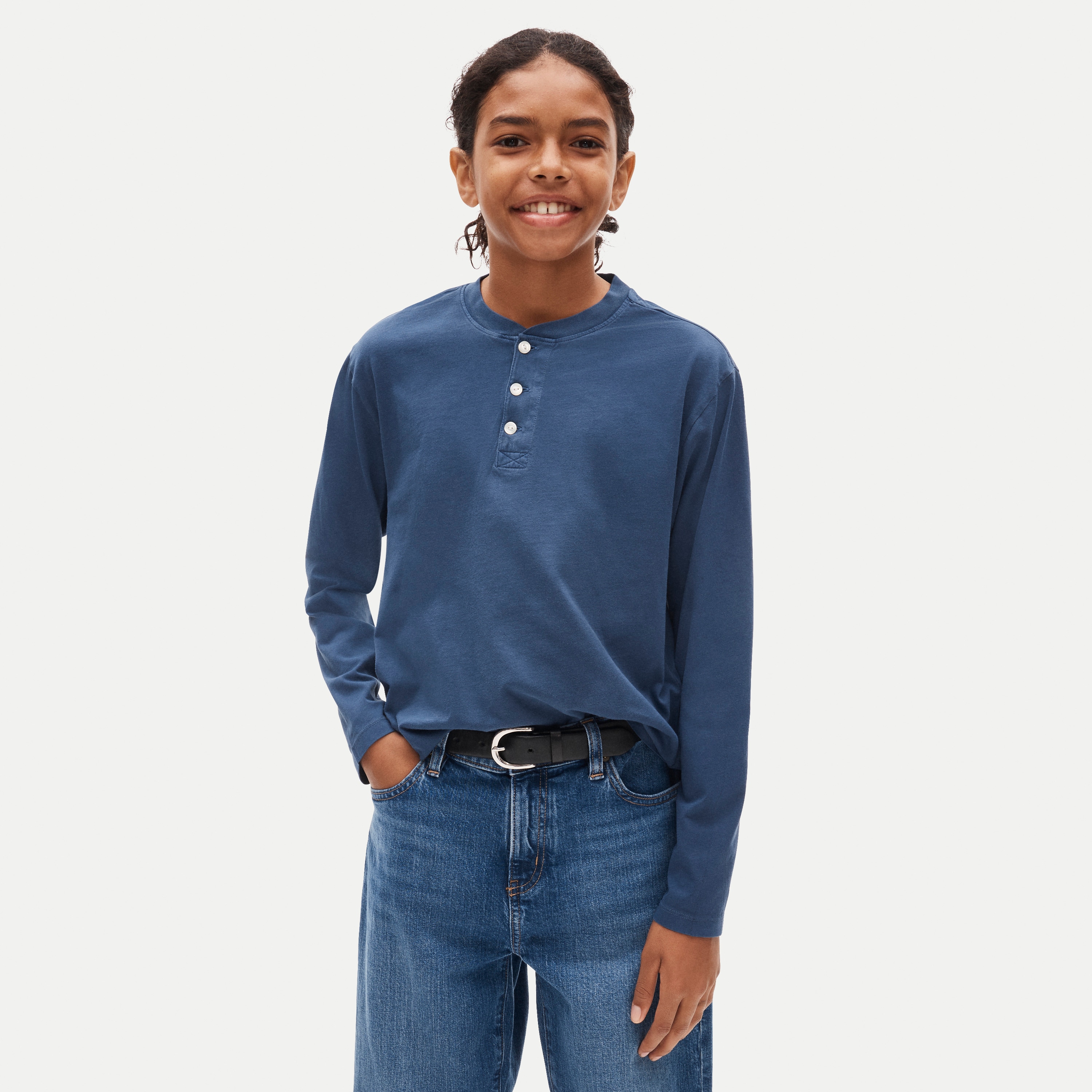 Kids' Long-sleeve Garment-dyed Henley T-shirt In Broken-in-jersey