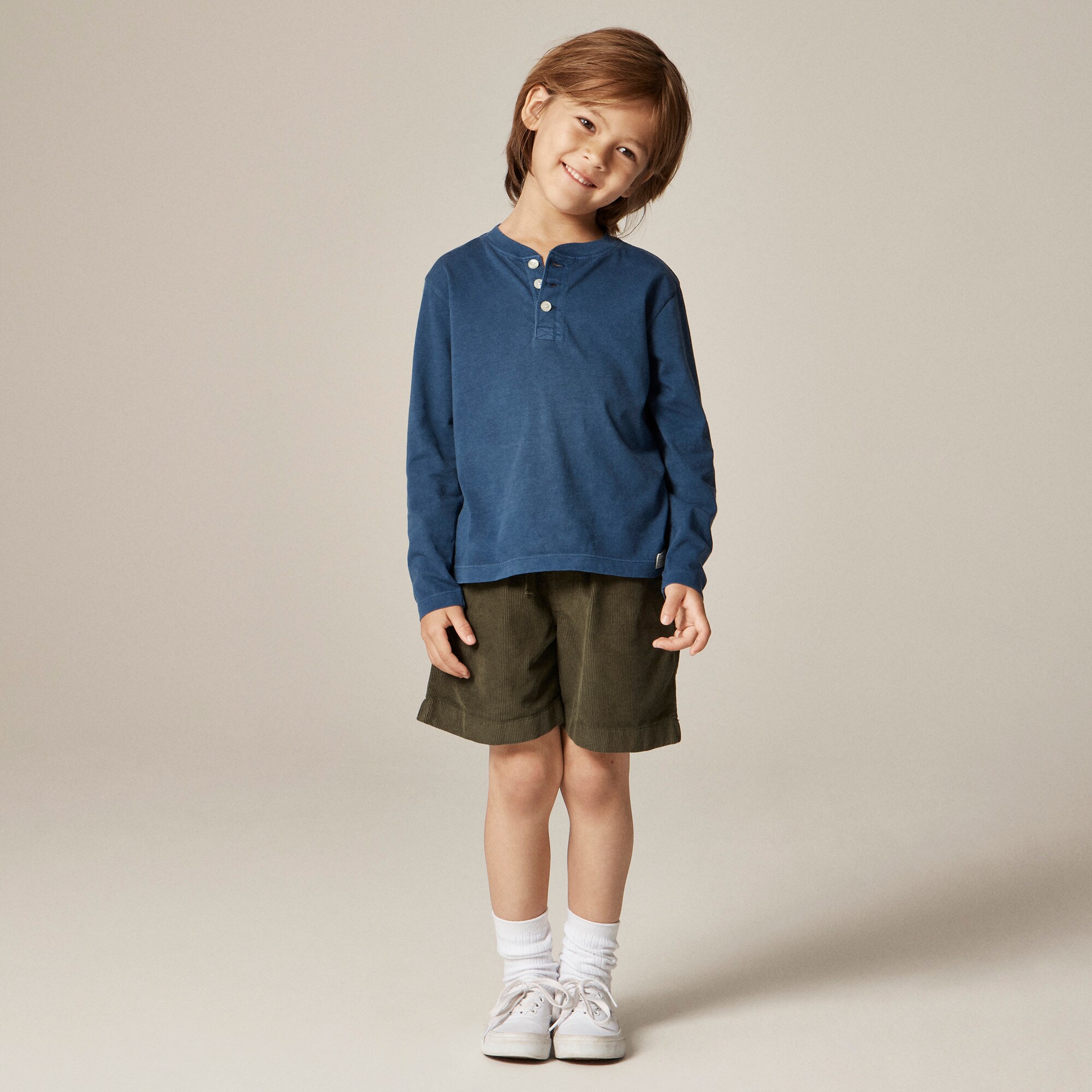 Kids' long-sleeve garment-dyed henley T-shirt in broken-in-jersey