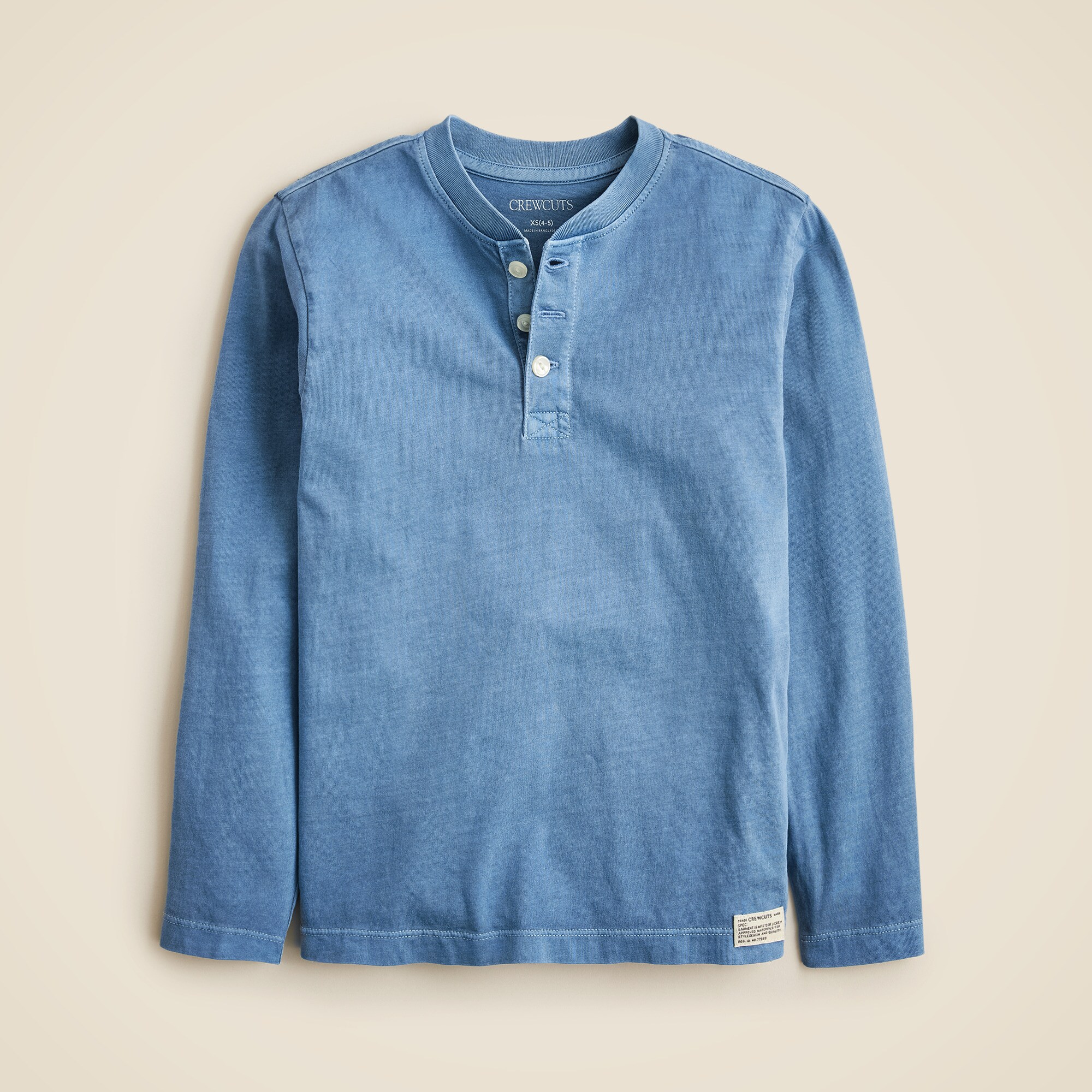  Kids' long-sleeve garment-dyed henley T-shirt in broken-in-jersey
