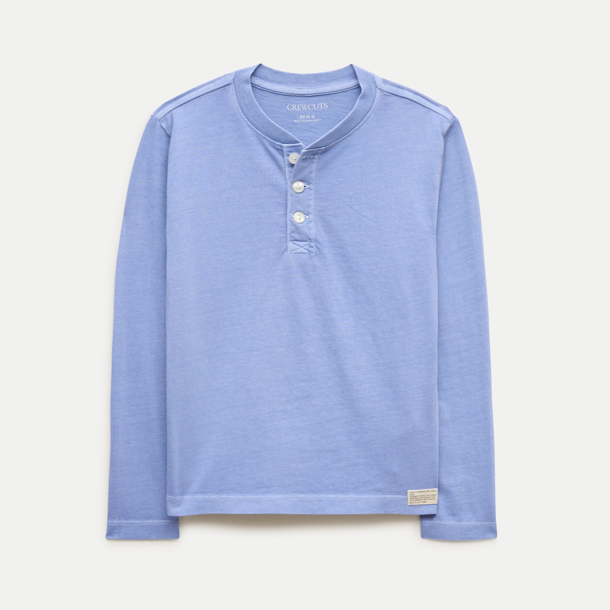 Kids' long-sleeve garment-dyed henley T-shirt in broken-in-jersey
