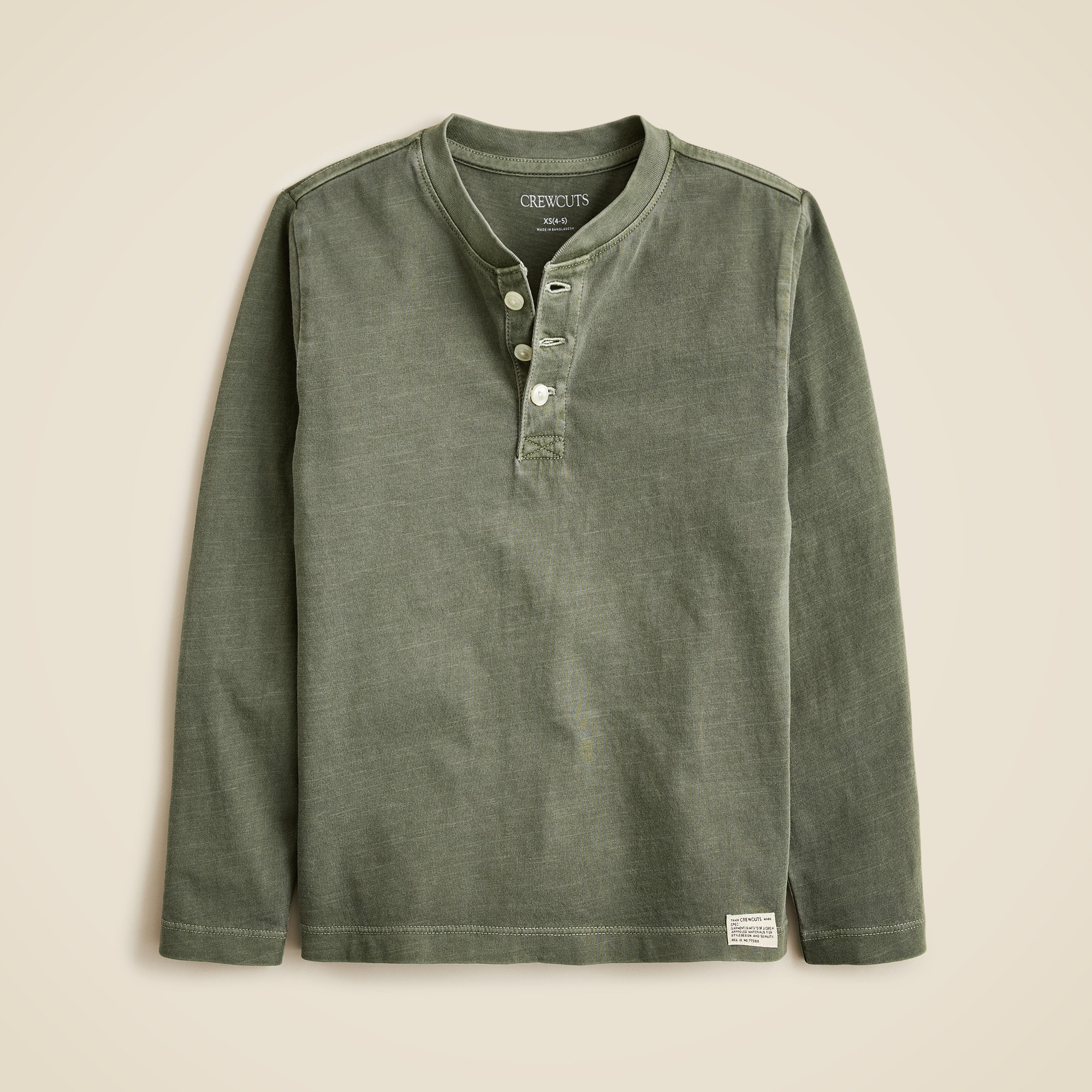  Kids' long-sleeve garment-dyed henley T-shirt in broken-in-jersey