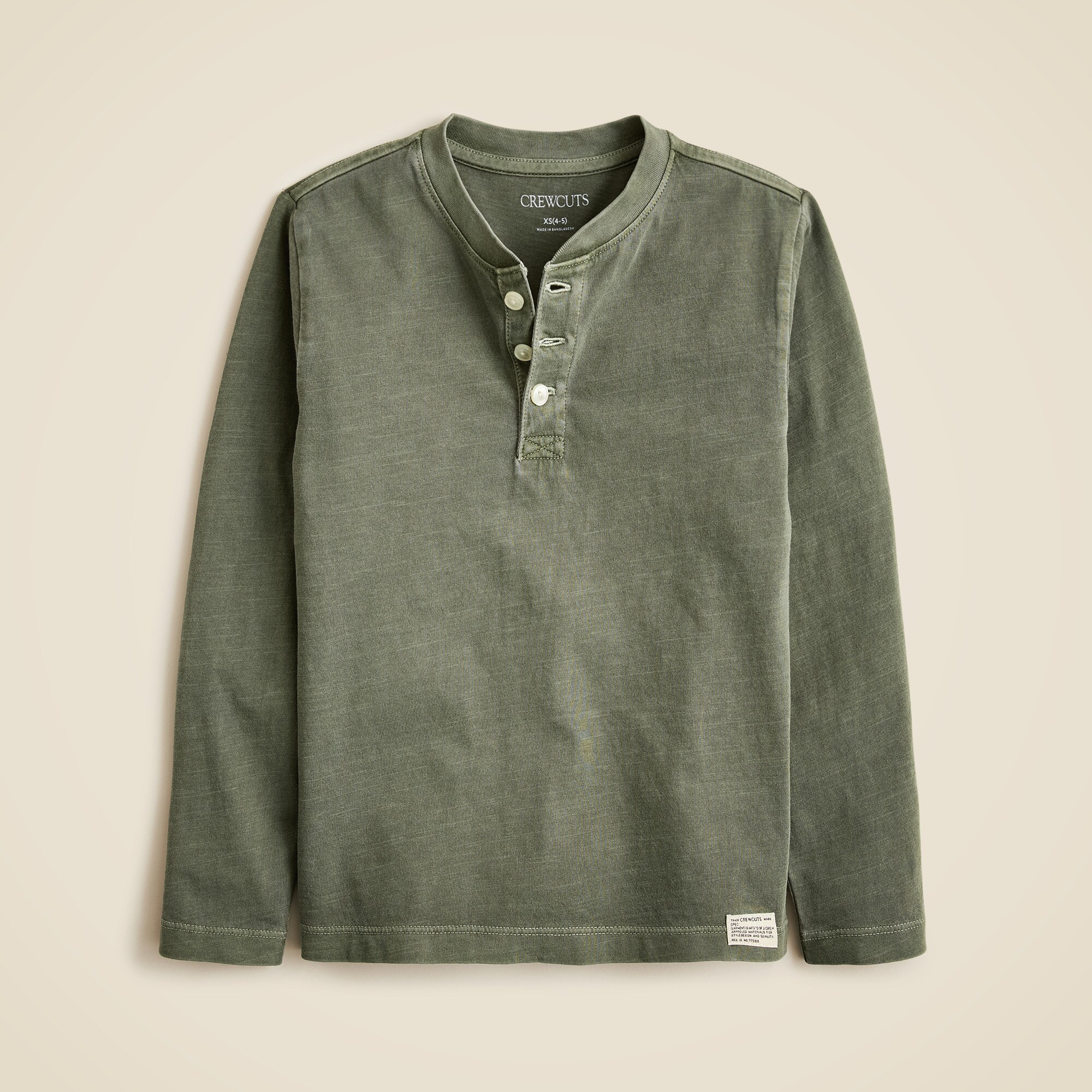 Kids' long-sleeve garment-dyed henley T-shirt in broken-in-jersey