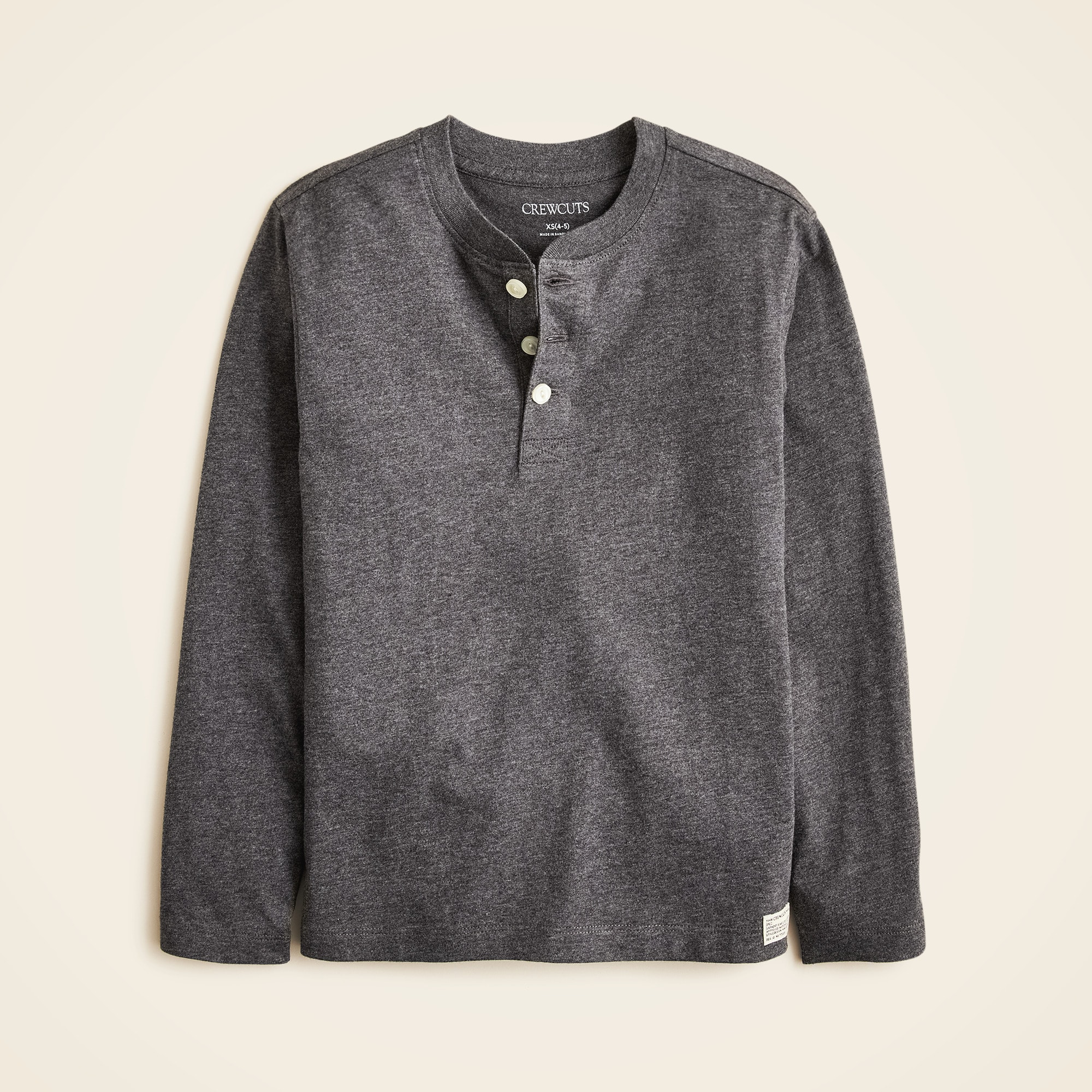 Kids' long-sleeve garment-dyed henley T-shirt in broken-in-jersey