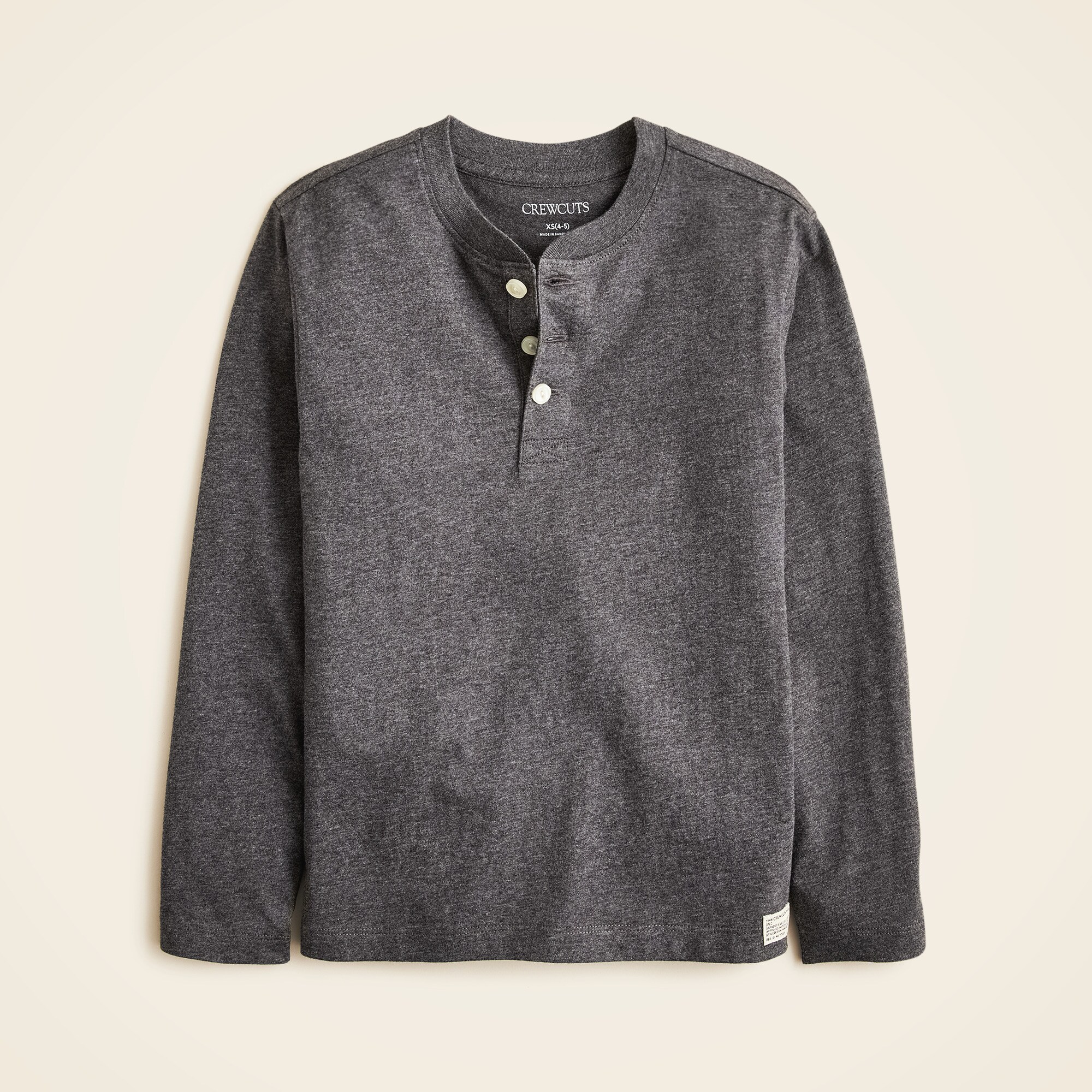  Kids' long-sleeve garment-dyed henley T-shirt in broken-in-jersey