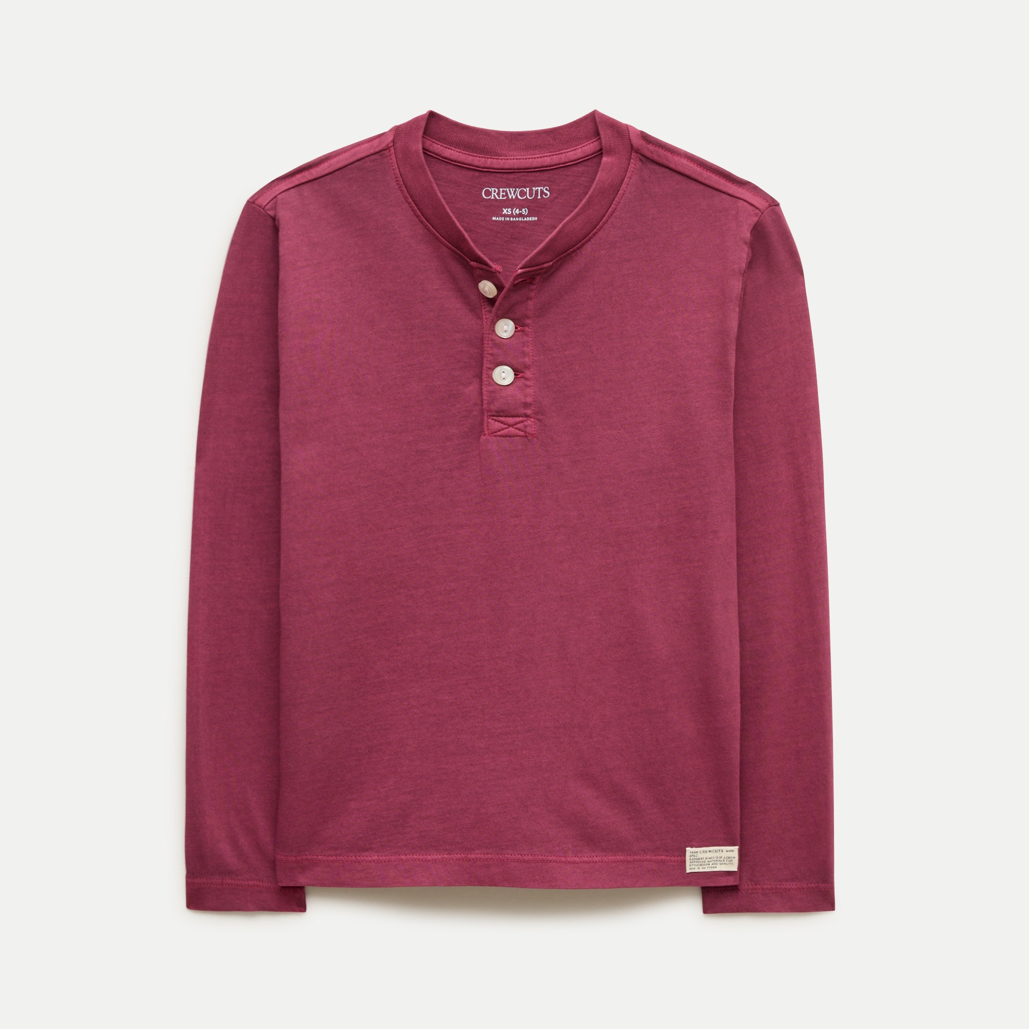 Kids' long-sleeve garment-dyed henley T-shirt in broken-in-jersey