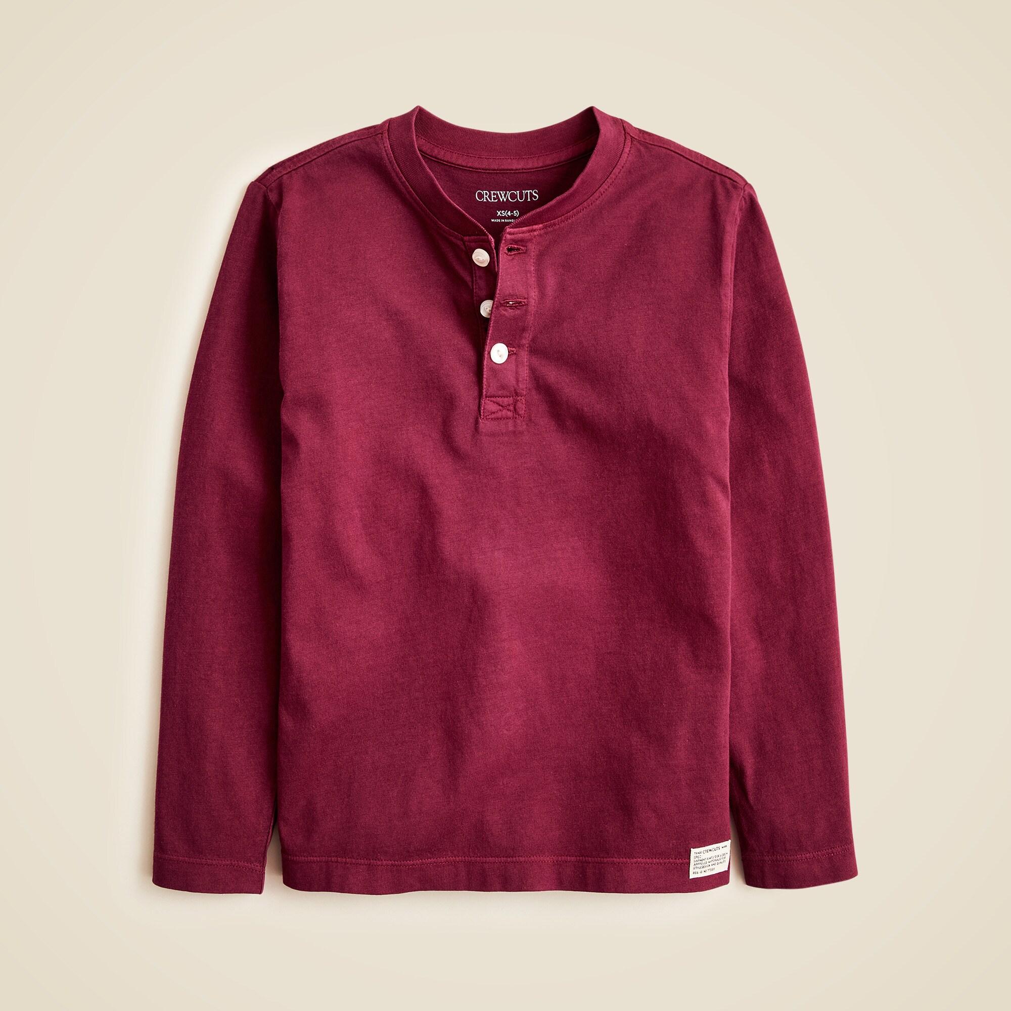  Kids' long-sleeve garment-dyed henley T-shirt in broken-in-jersey