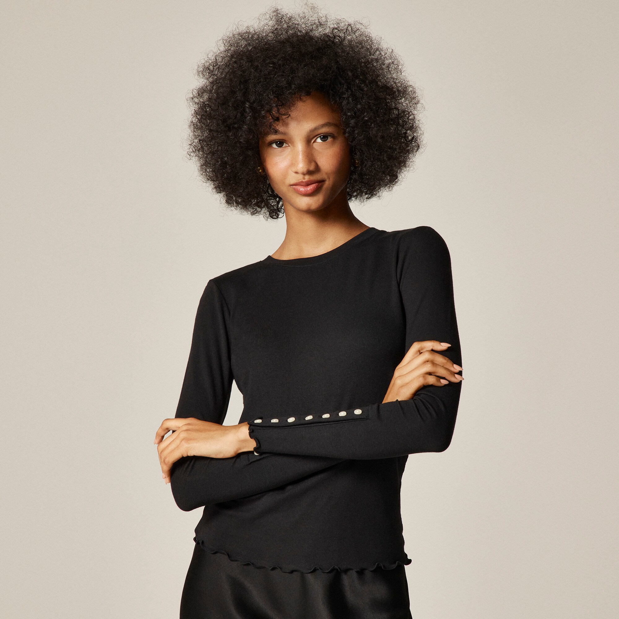 Refined rib long-sleeve T-shirt with button cuffs