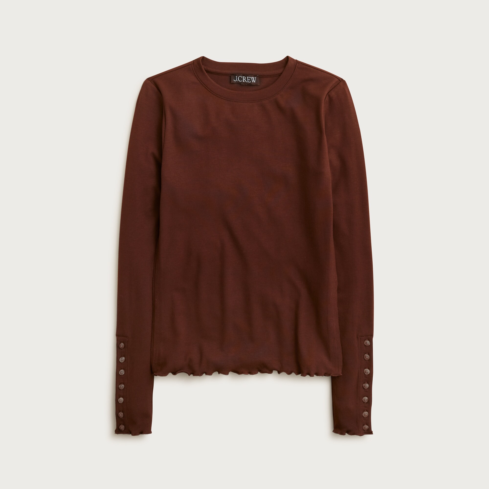 Refined rib long-sleeve T-shirt with button cuffs