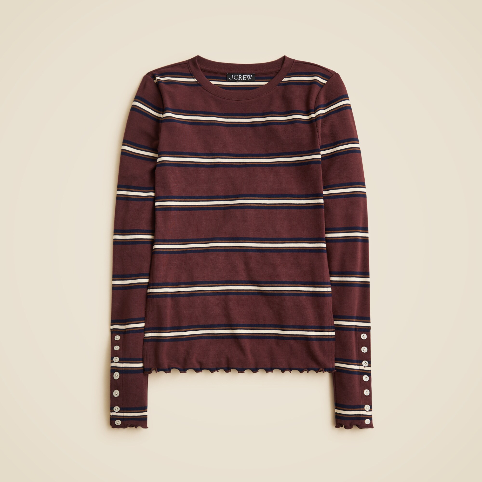  Refined rib long-sleeve T-shirt with button cuffs in stripe