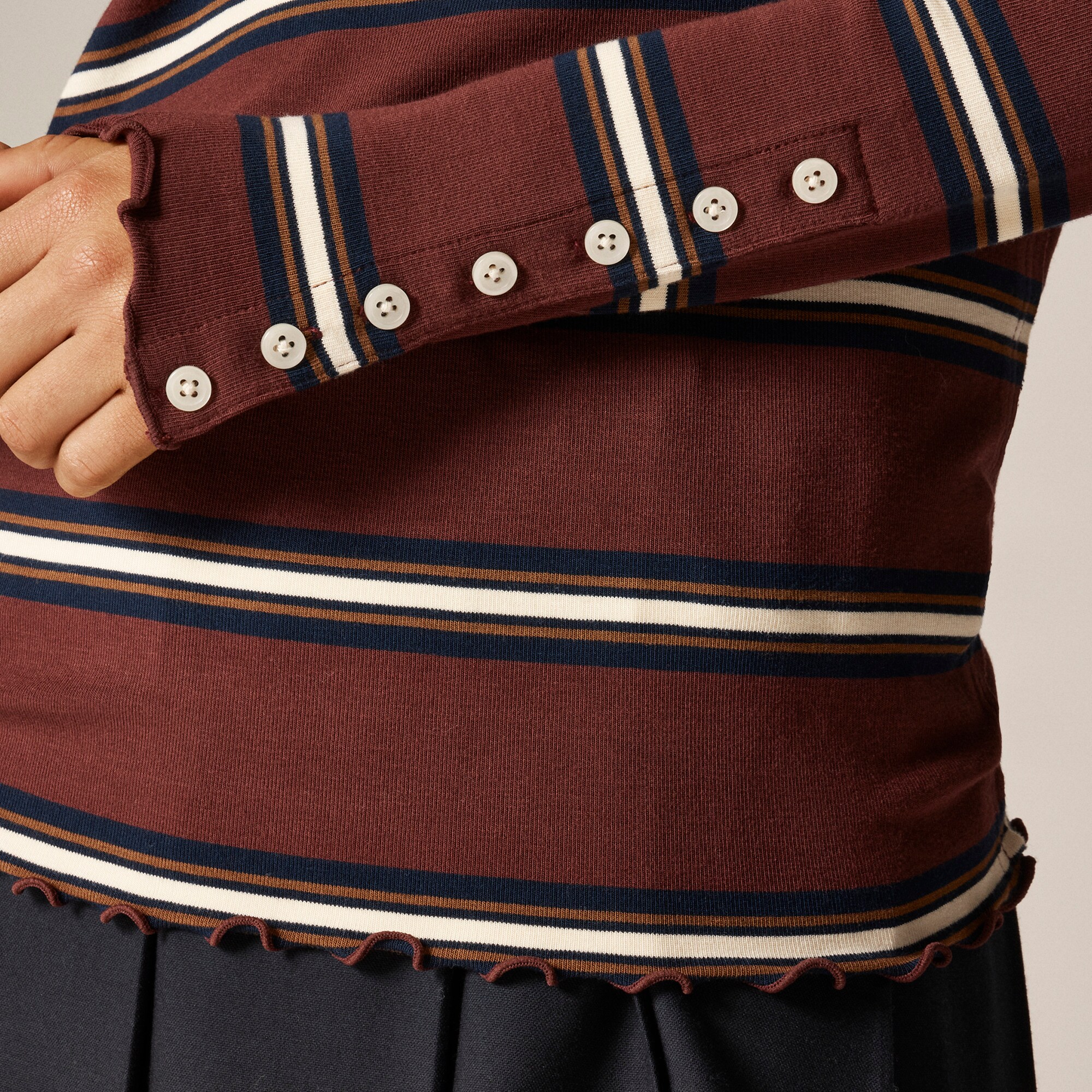 Refined rib long-sleeve T-shirt with button cuffs in stripe