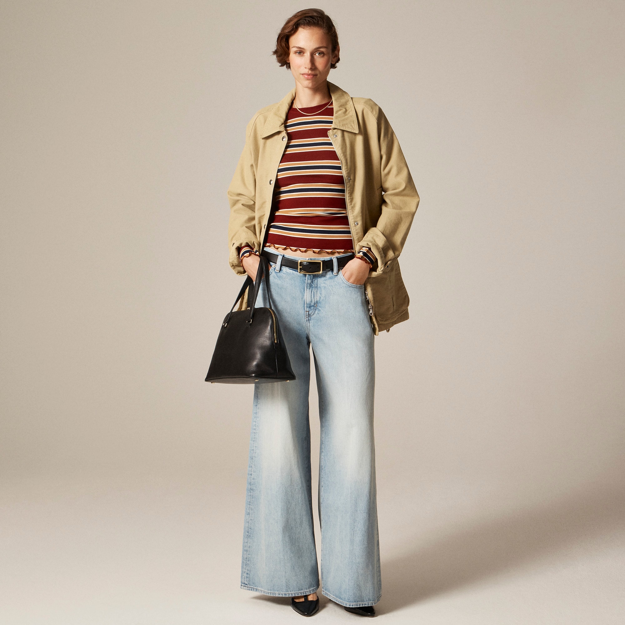 Refined Rib Long-sleeve T-shirt With Button Cuffs In Stripe For