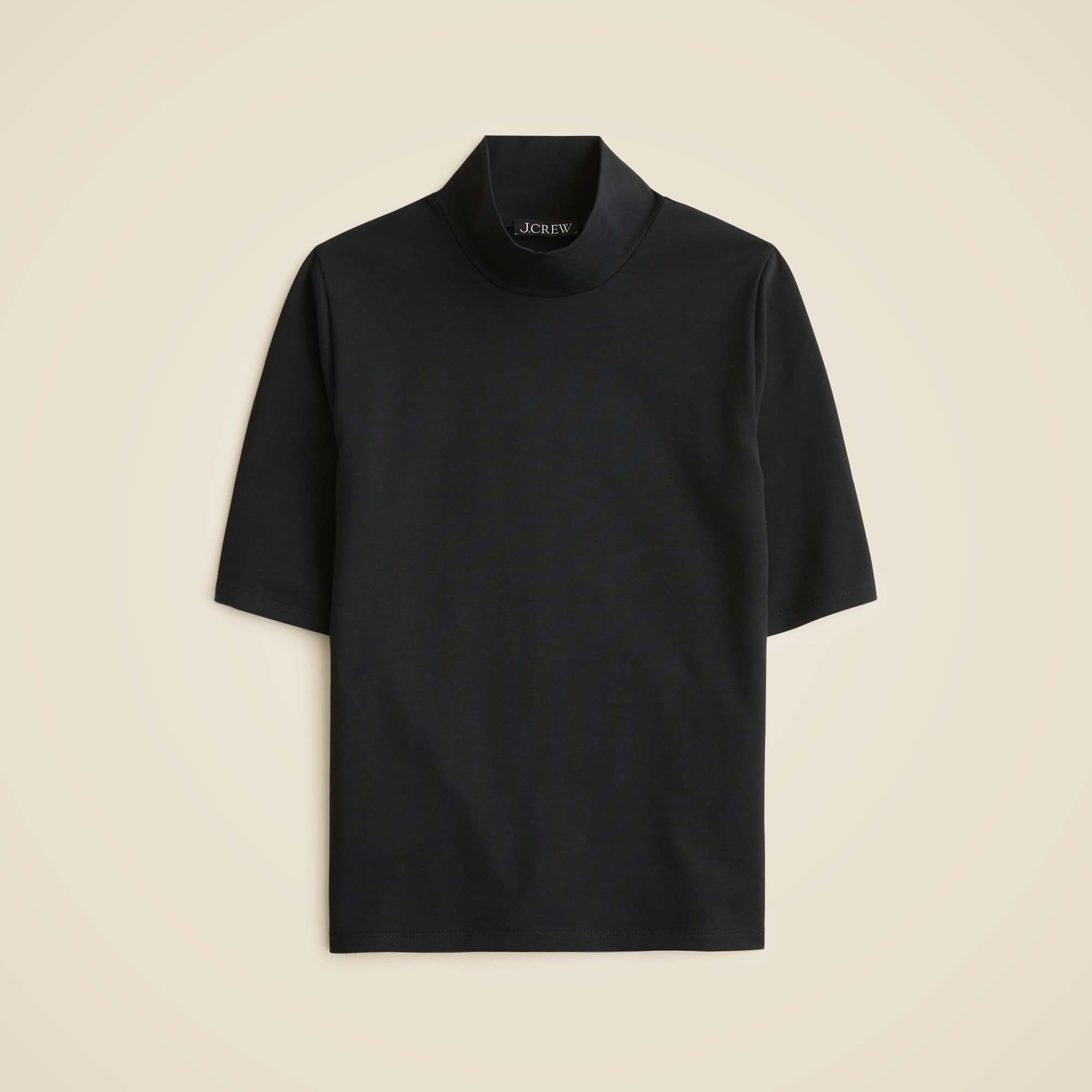 Stretch cotton-blend mockneck elbow-sleeve T-shirt