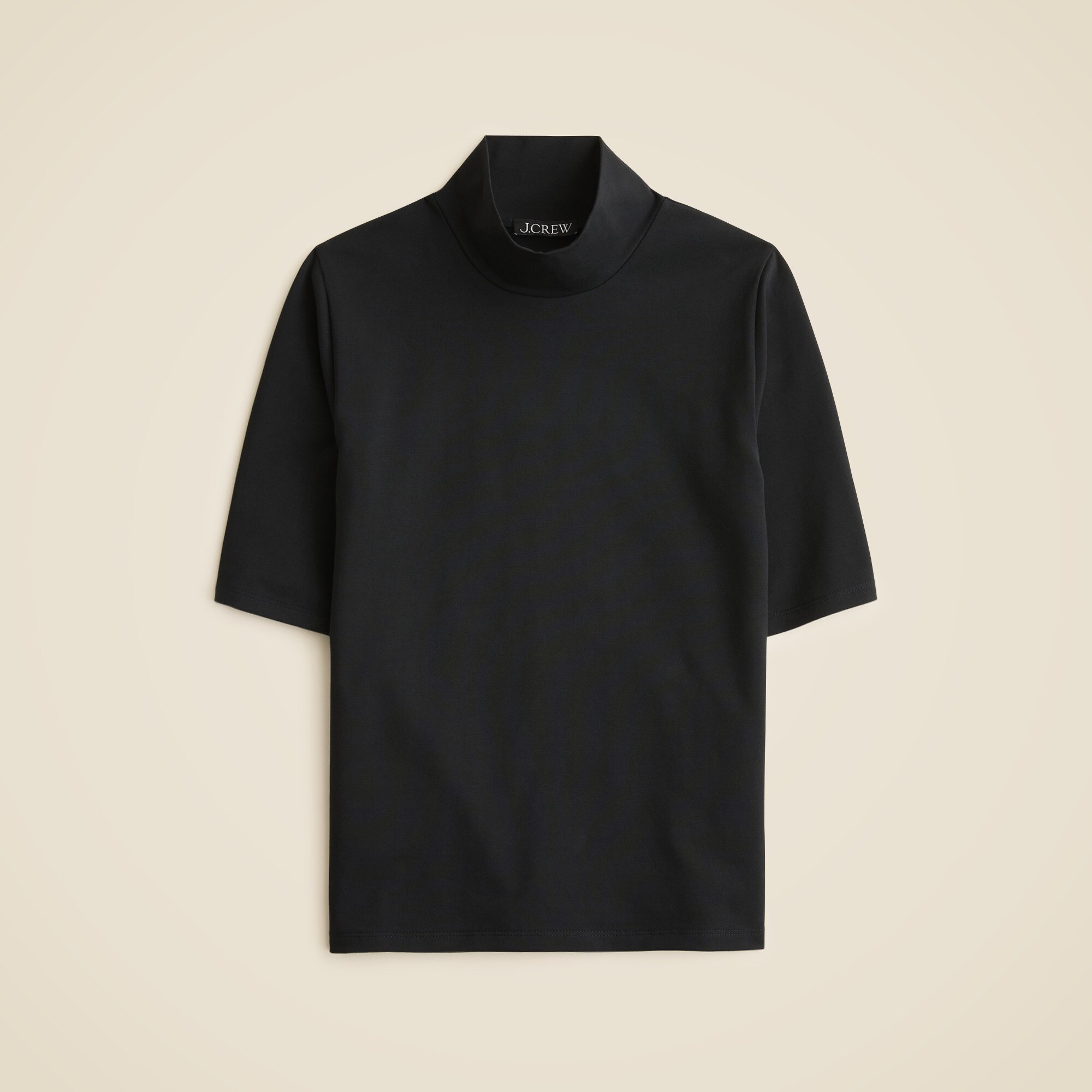 Stretch cotton-blend mockneck elbow-sleeve T-shirt
