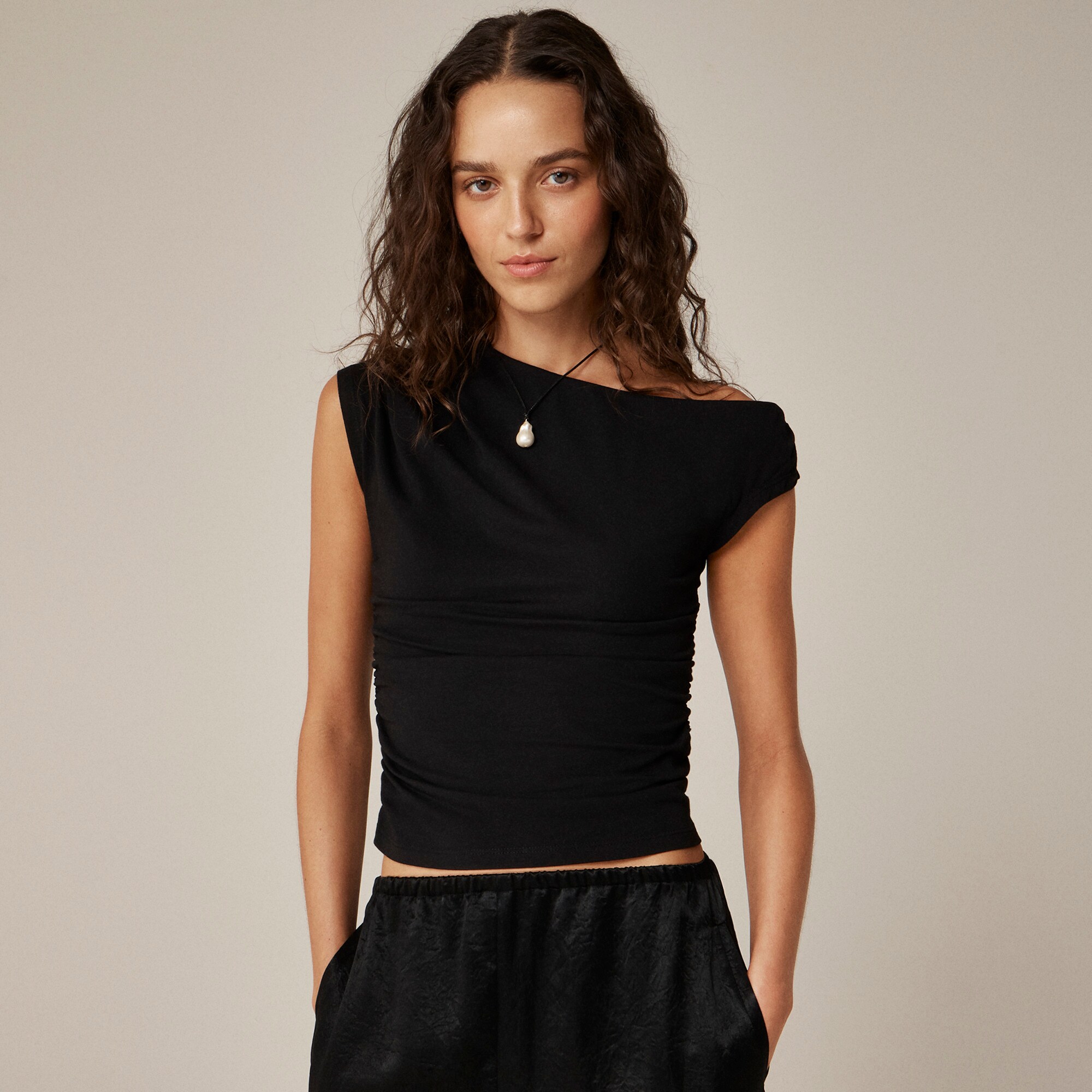 Stretch cotton-blend off-the-shoulder top