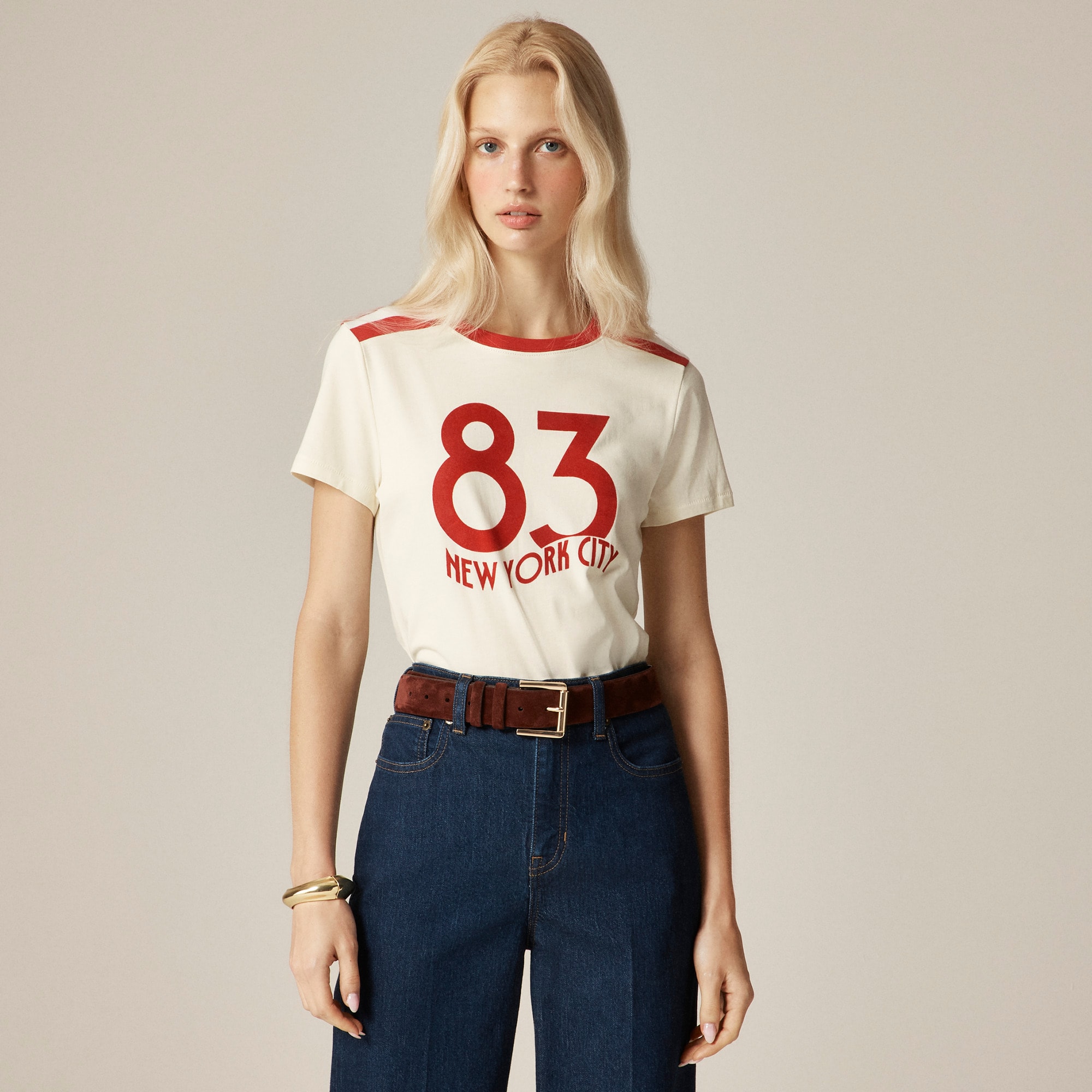 Shrunken-fit New York 83 graphic T-shirt in broken-in jersey