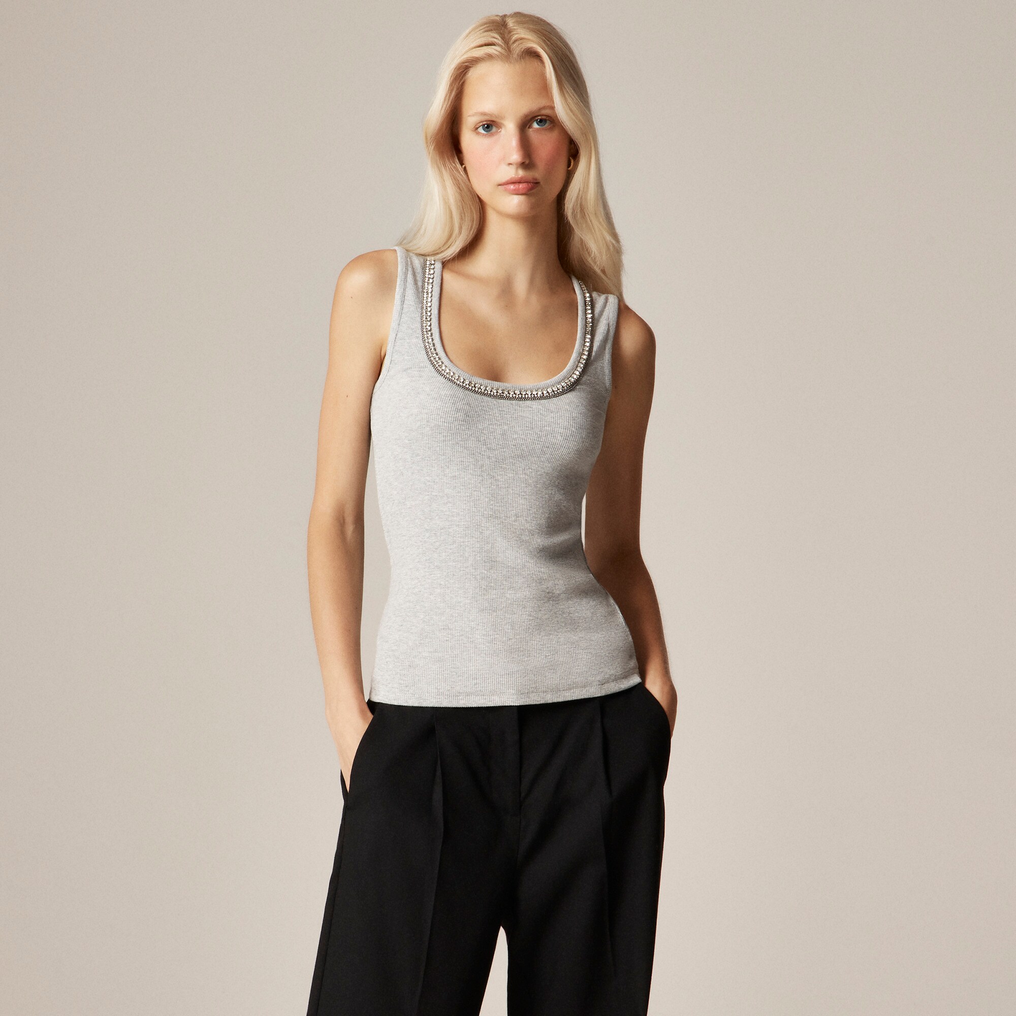新品タグ付　YENN 2025 SHEER RIB SHORT TOPS Perfect Rib Embellished Tank Top For Women | J.Crew