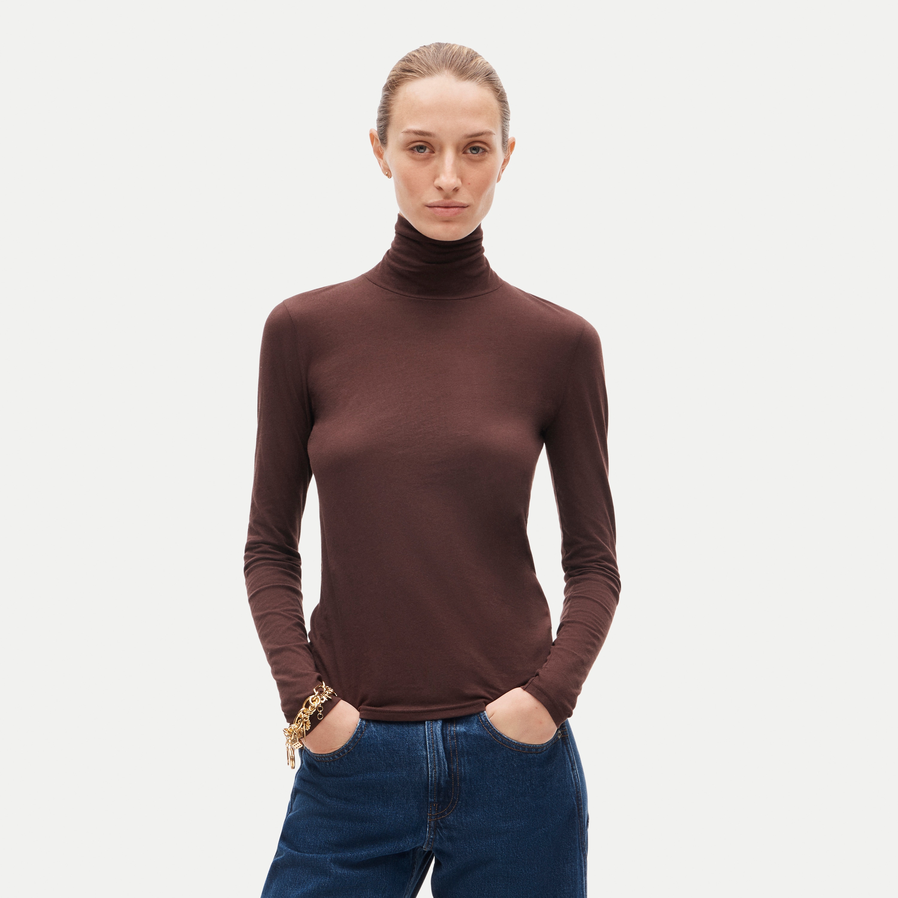 Feather jersey turtleneck