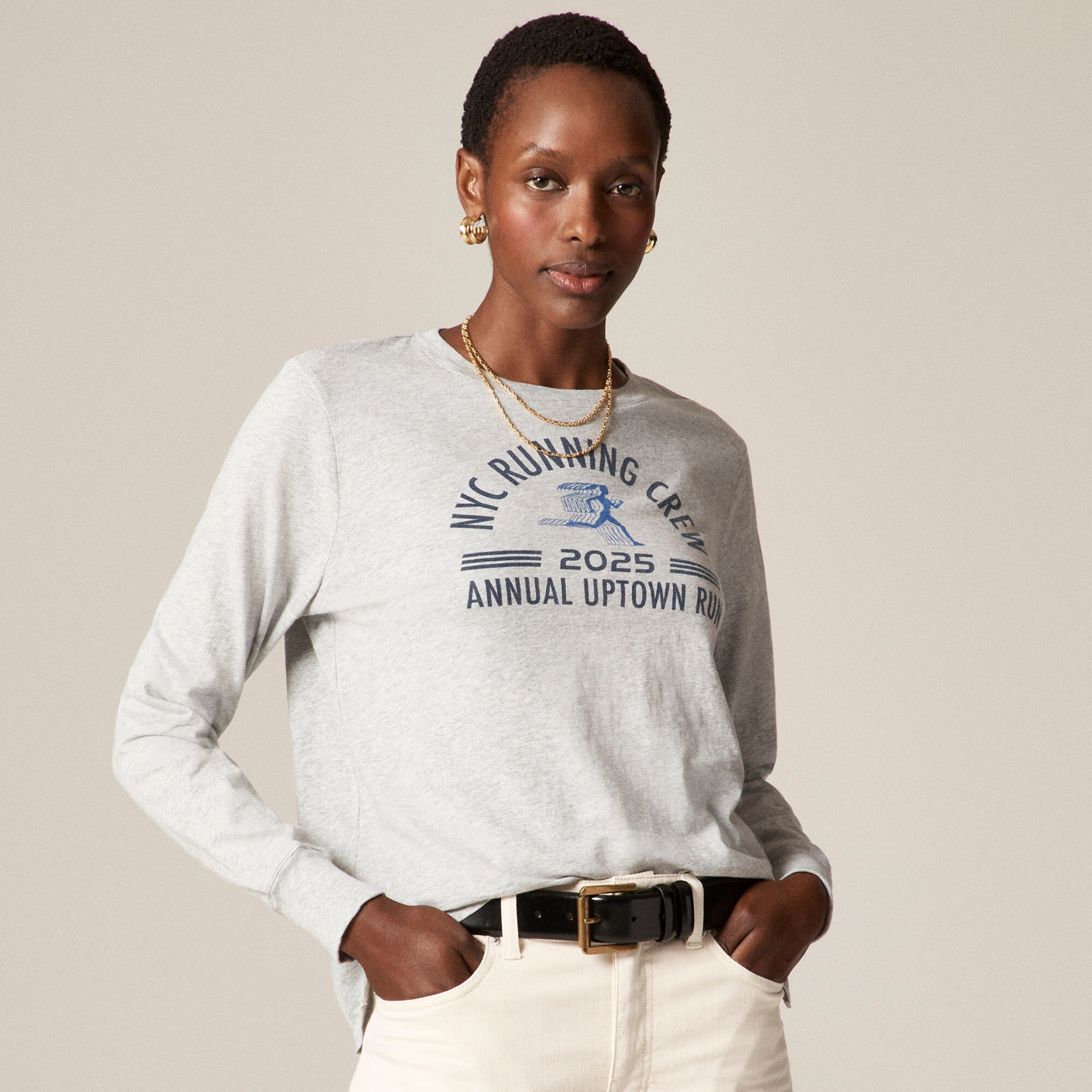  Classic-fit "Running Club" graphic T-shirt in broken-in jersey