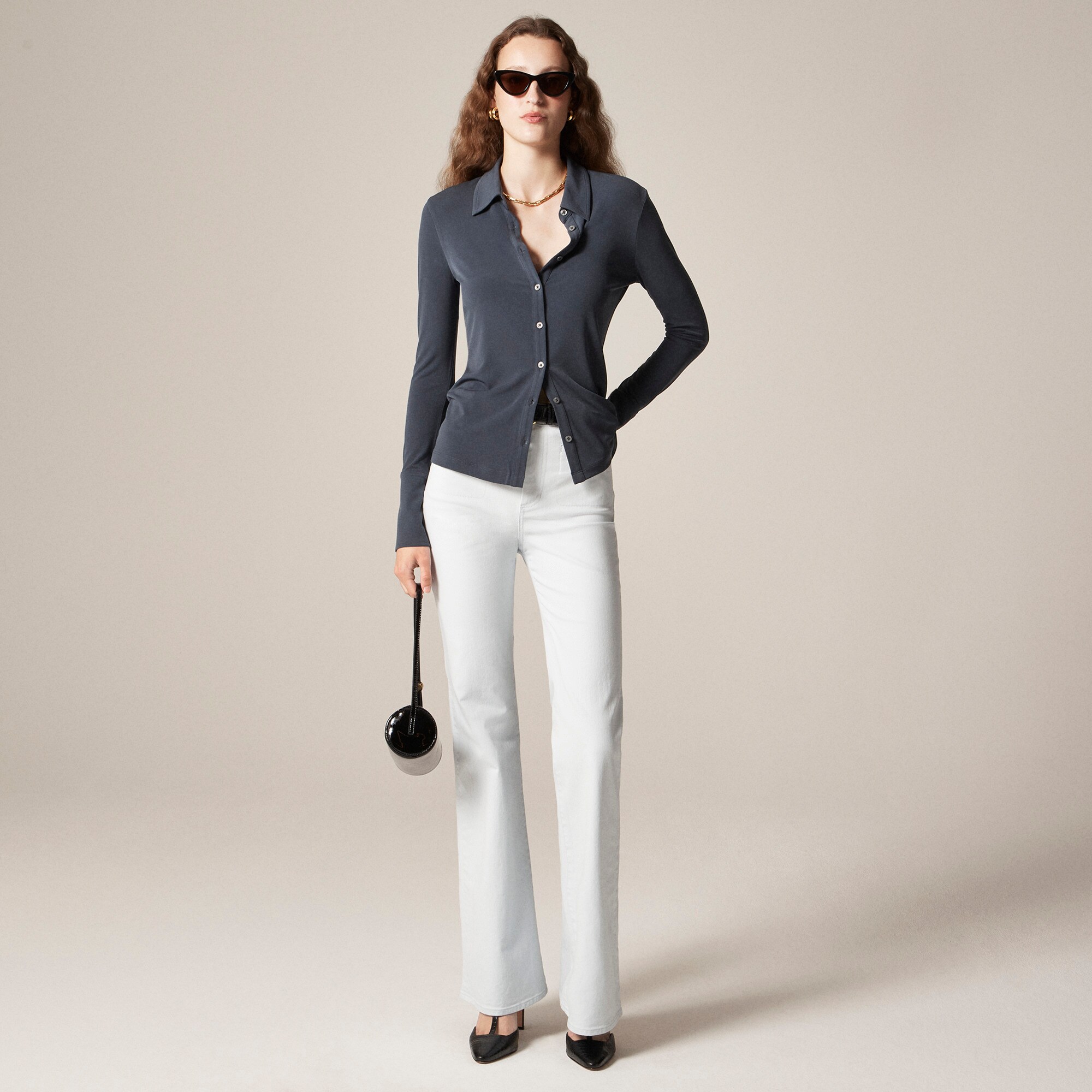  Button-up shirt in matte jersey