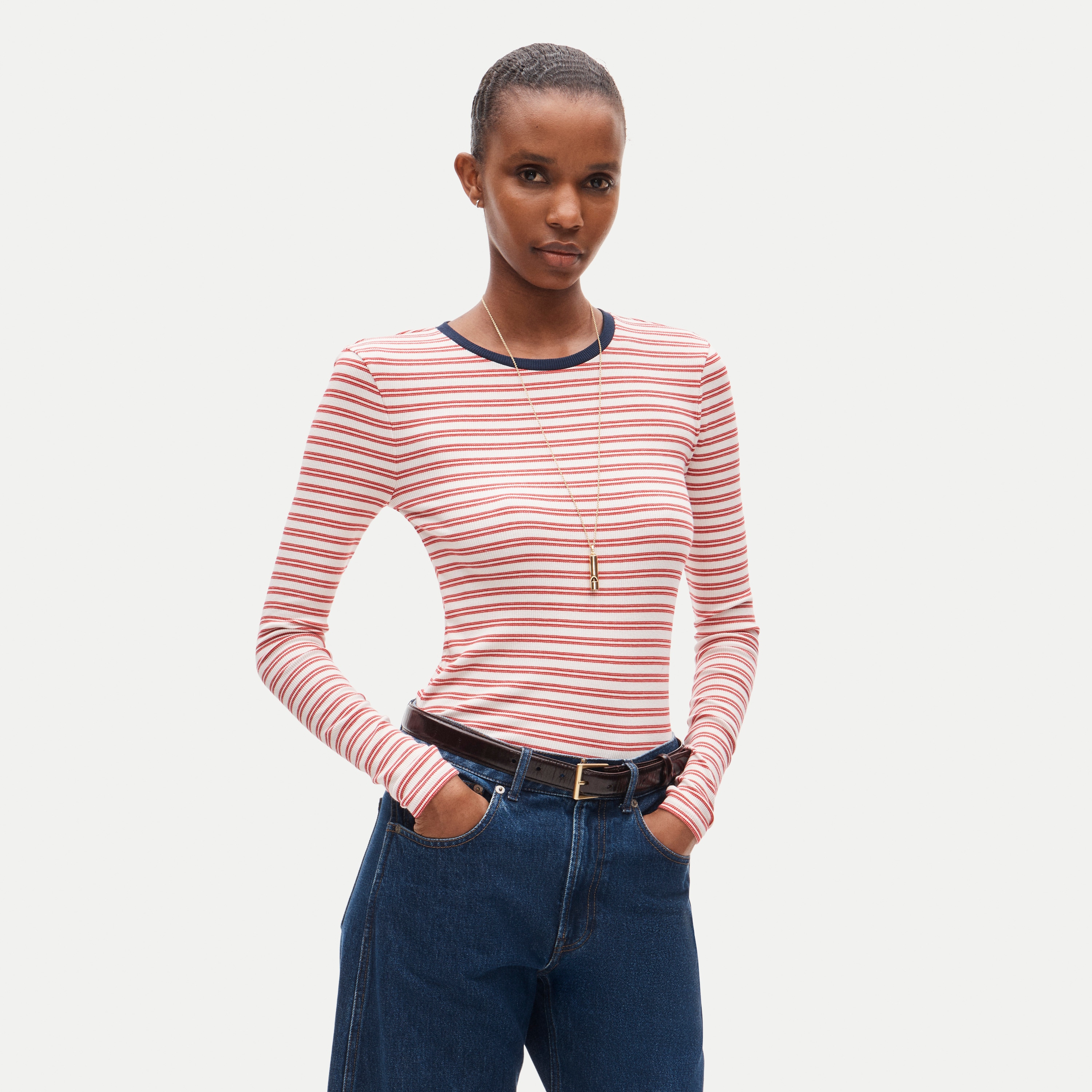 Perfect rib long-sleeve T-shirt in stripe