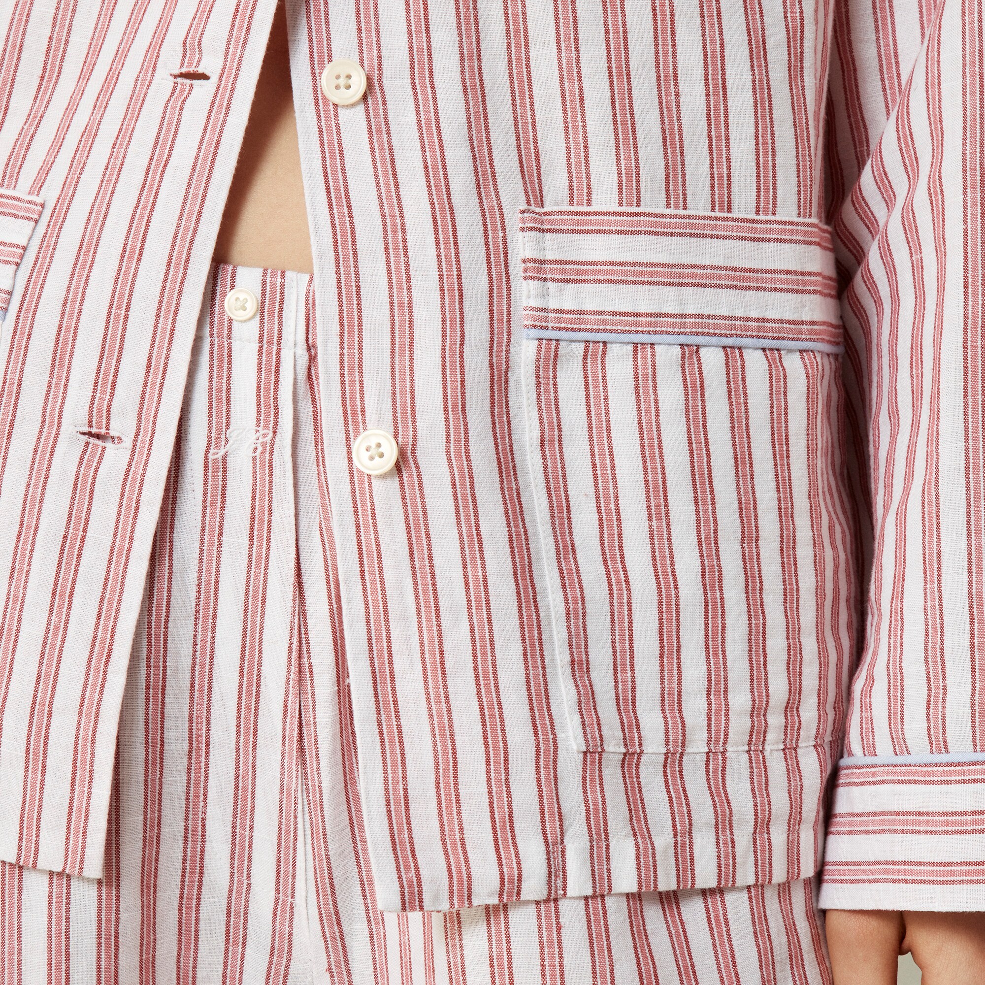 Long-sleeve pajama pant set in linen-cotton blend