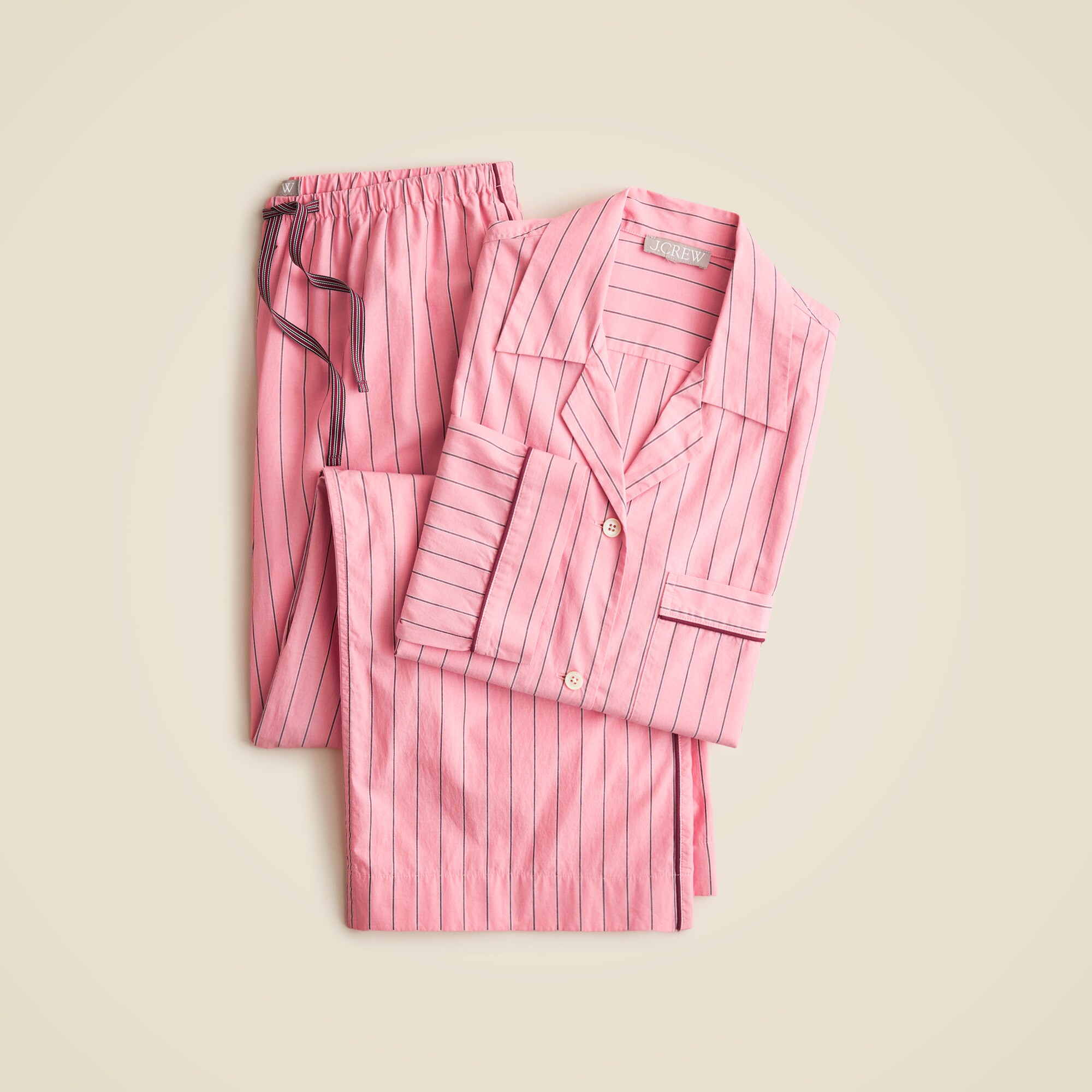  Long-sleeve pajama pant set in striped cotton poplin