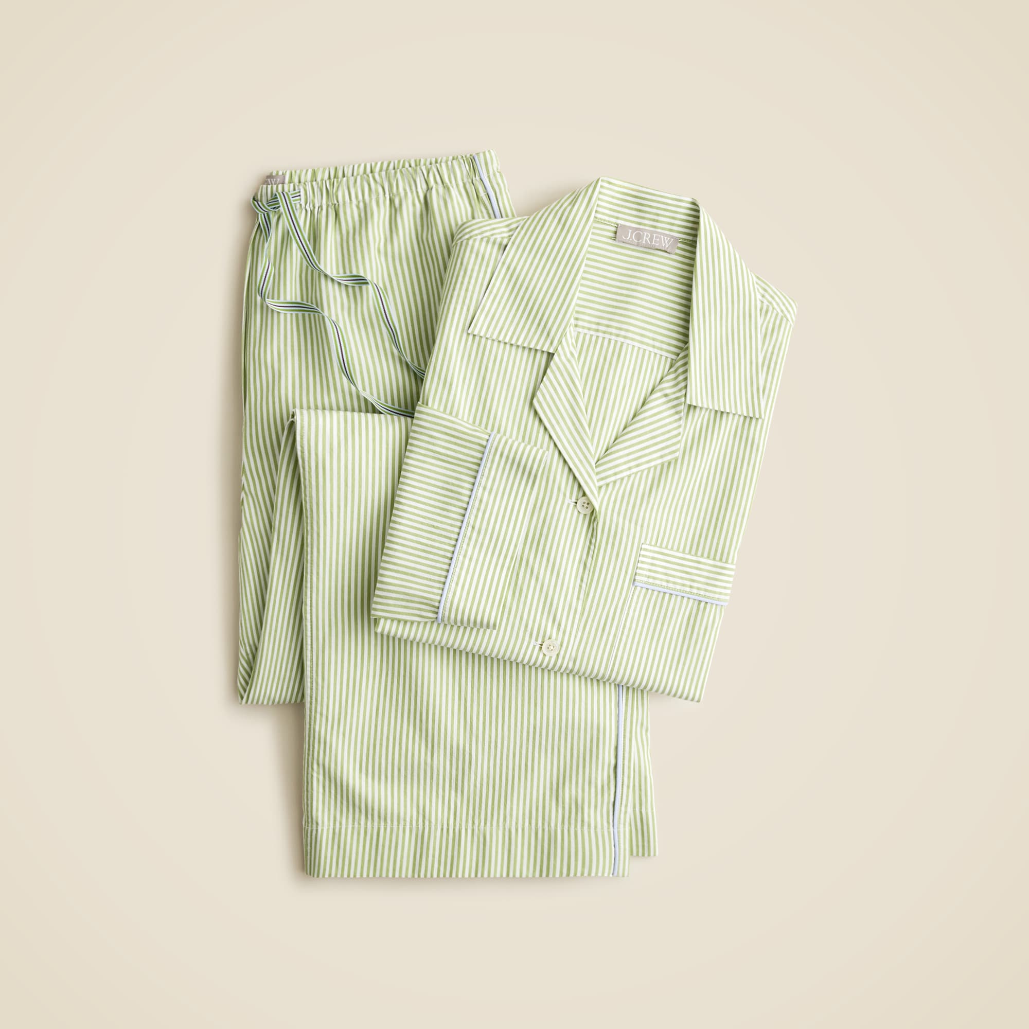 Long-sleeve pajama pant set in striped cotton poplin